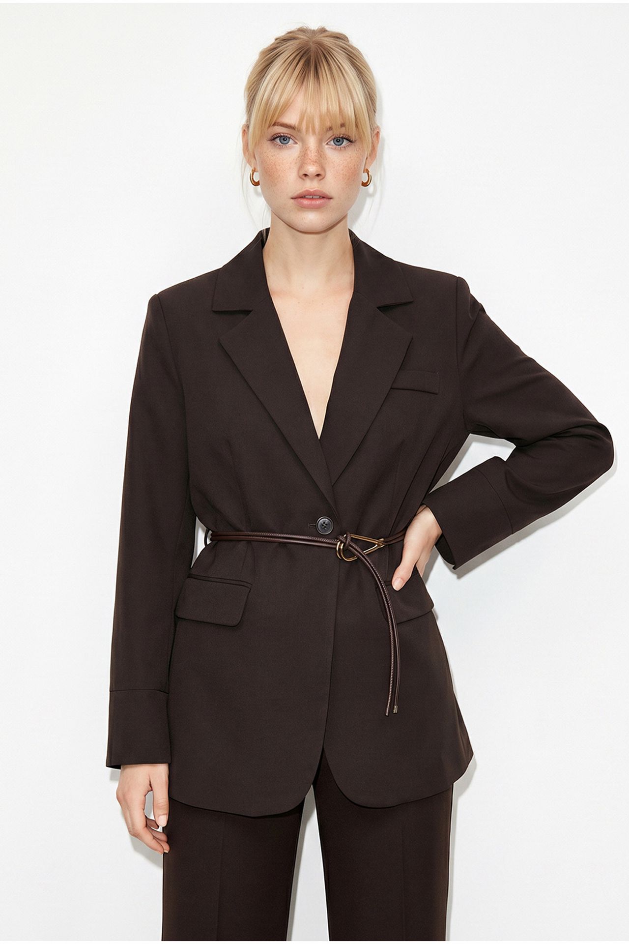 LUCCI Long Crepe Blazer With Shawl Collar