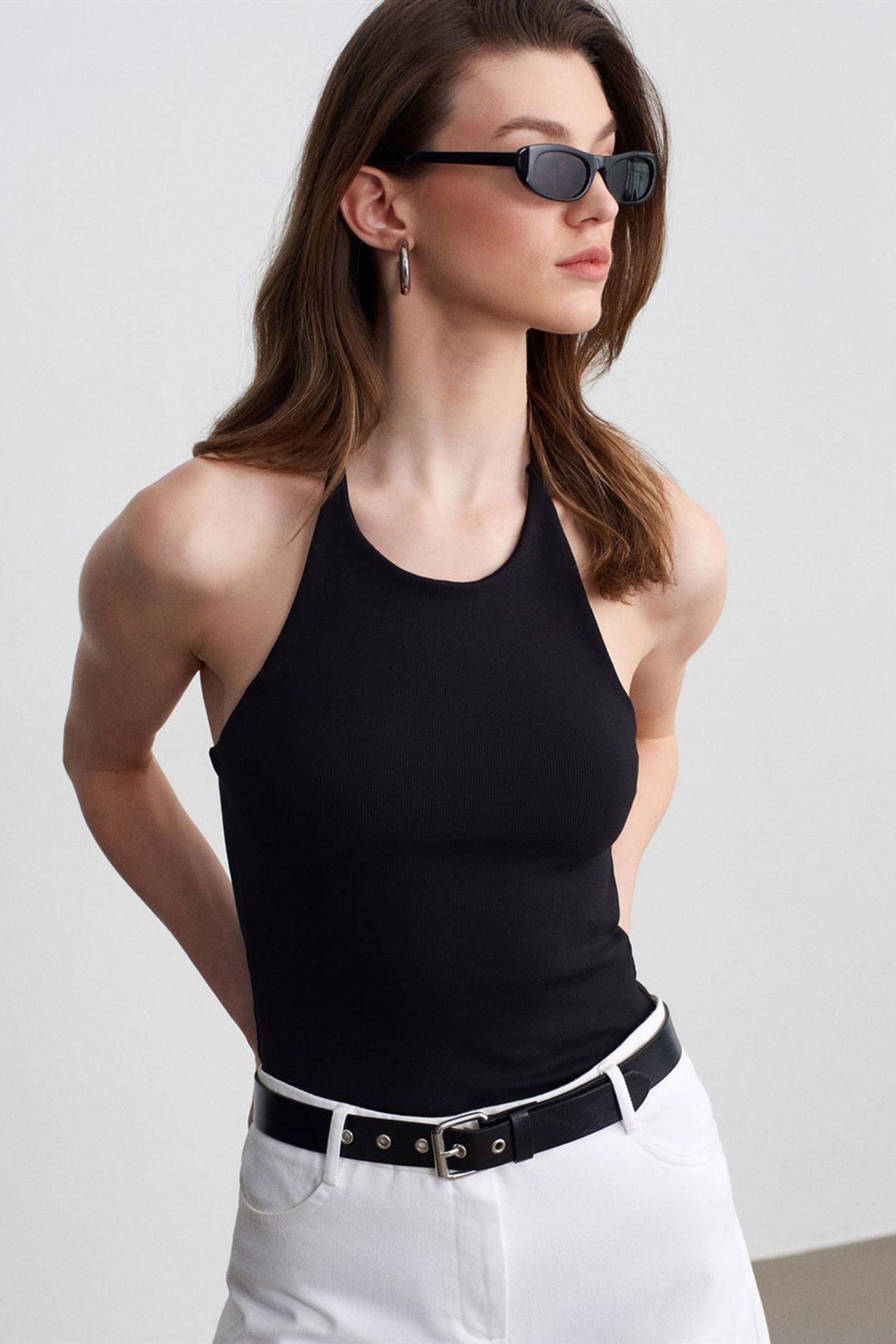 DILVIN Slim Fit Halterneck Jersey Blouse 3
