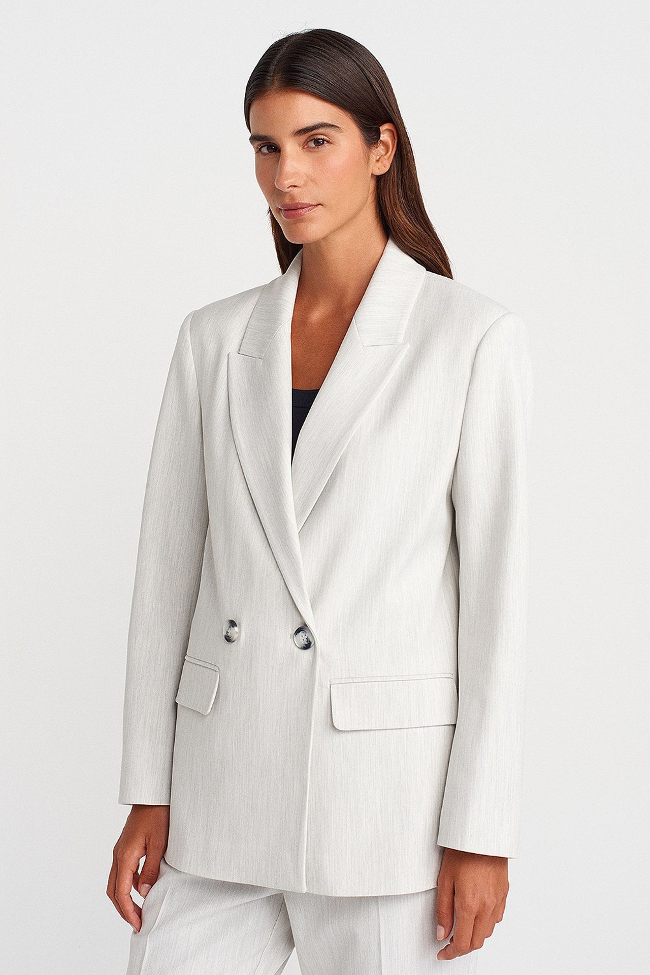 DILVIN Oversize Uzun Krep Blazer Ceket 1