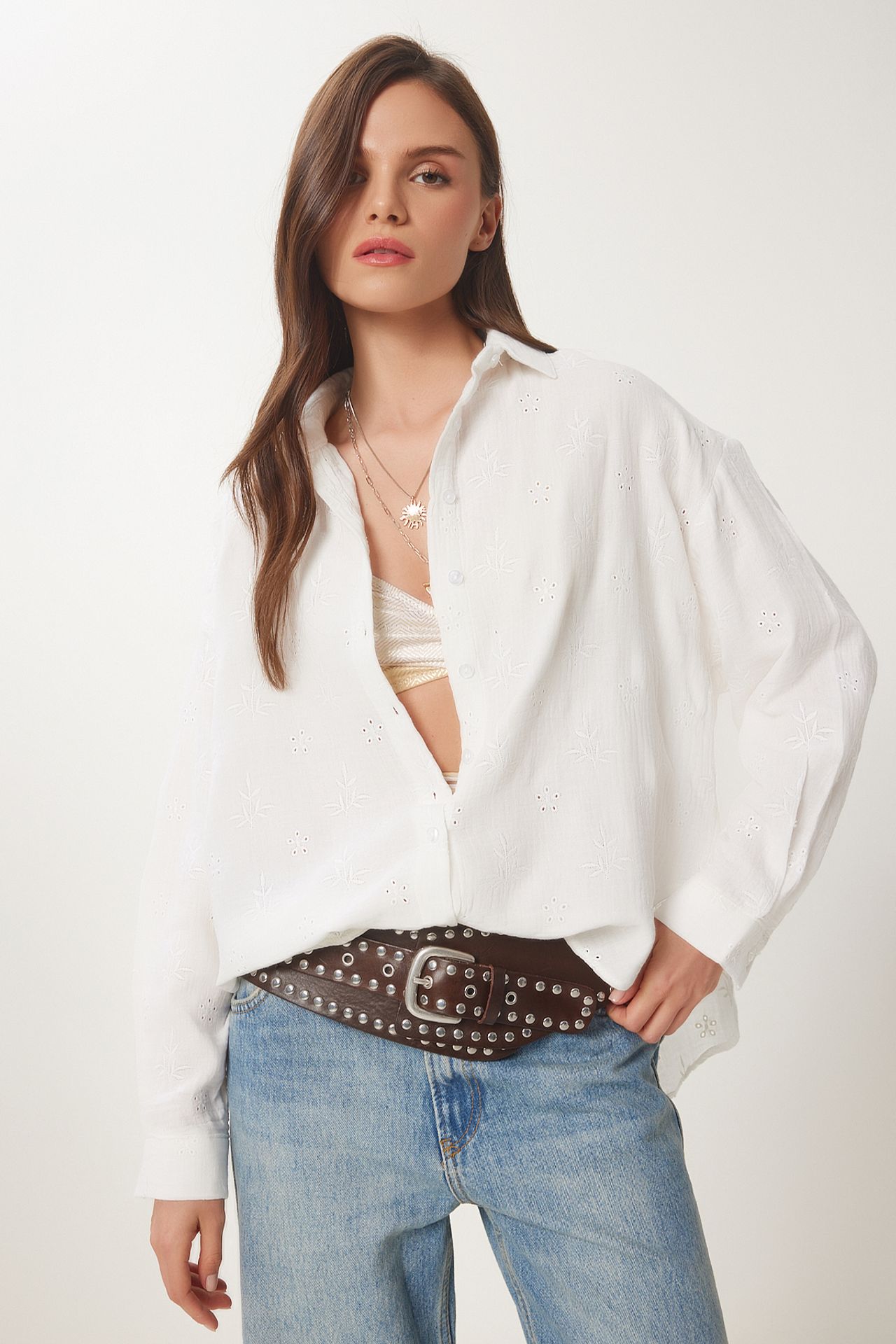 ISTANBUL Textured Embroidered Long Sleeve Shirt with Button Closure 2