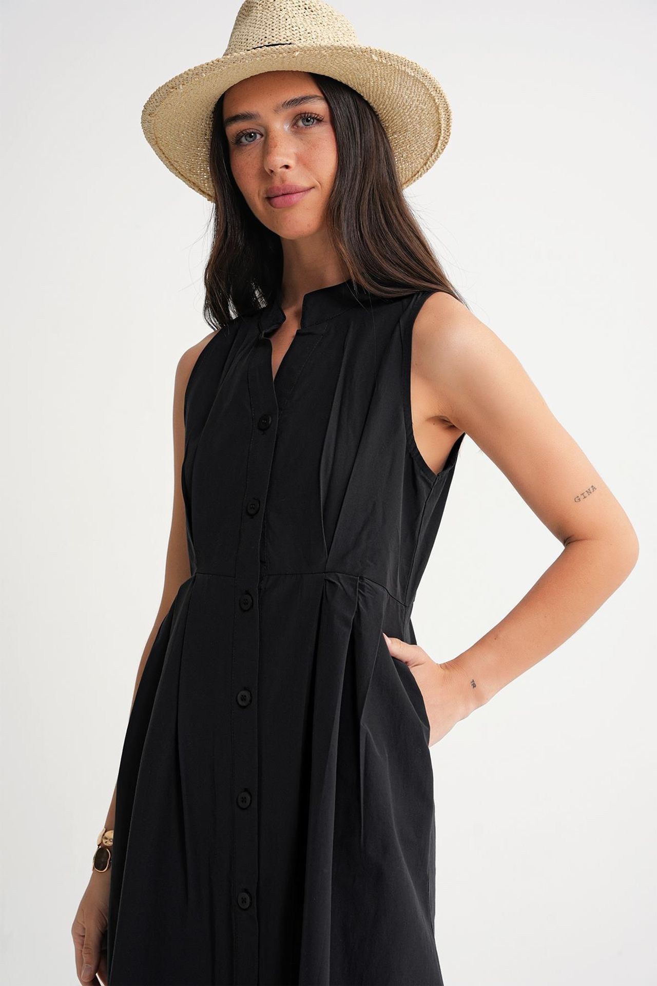 Mixray Buttoned Tippet Collar Maxi Dress 5