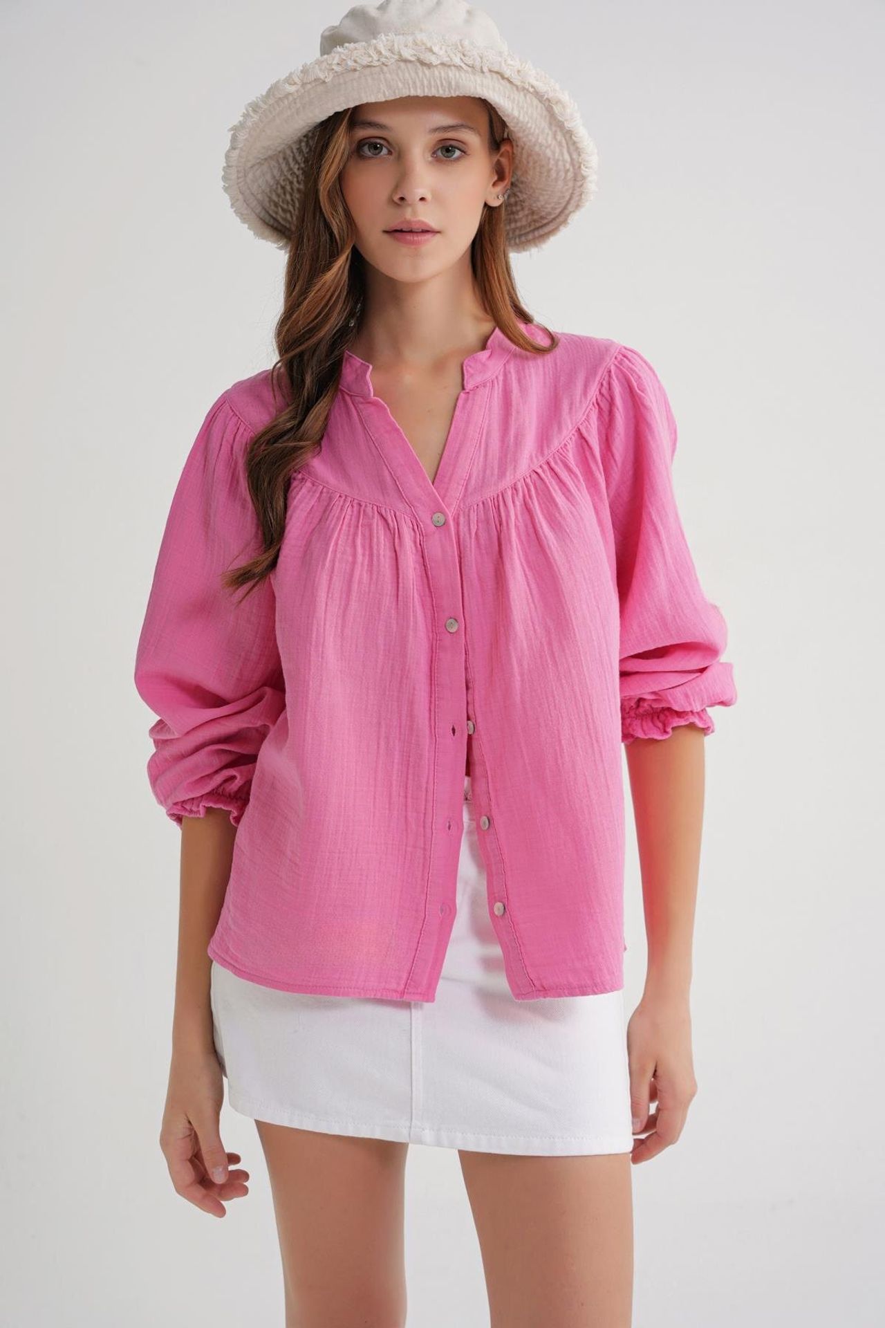 Mixray Cotton Mandarin Collar Button Shirt 1