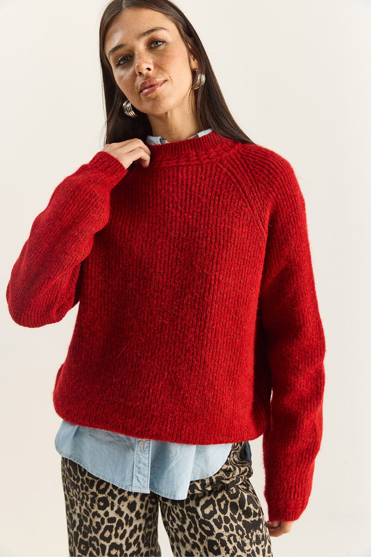 LUCCI Oversized Crew Neck Knit Sweater 5