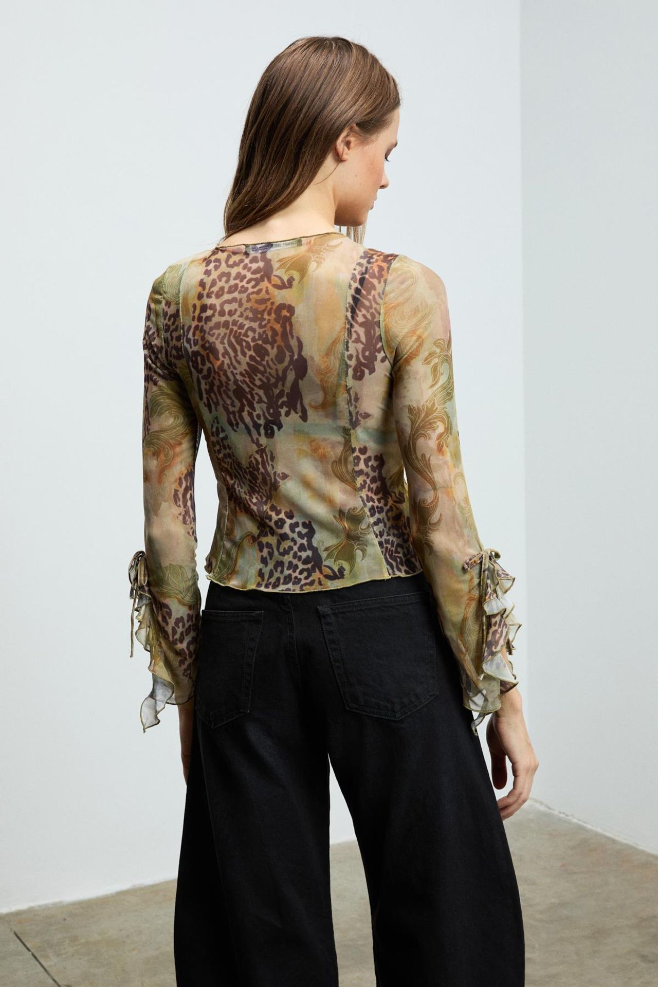 GRIMELANGE Printed V-Neck Frilly Blouse 6