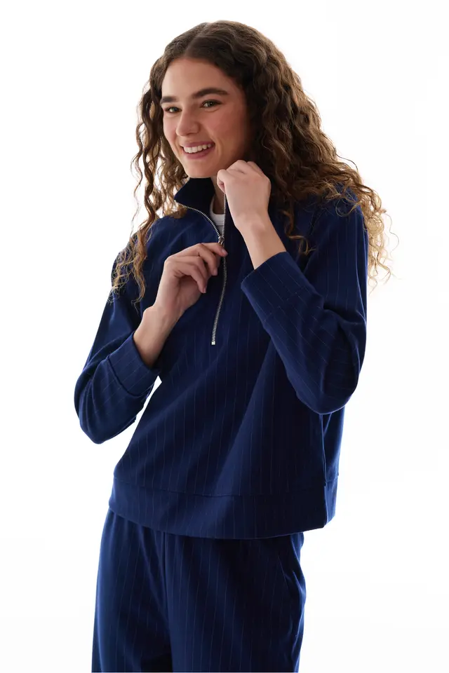 PENTI Half-Zip Striped Sweatshirt