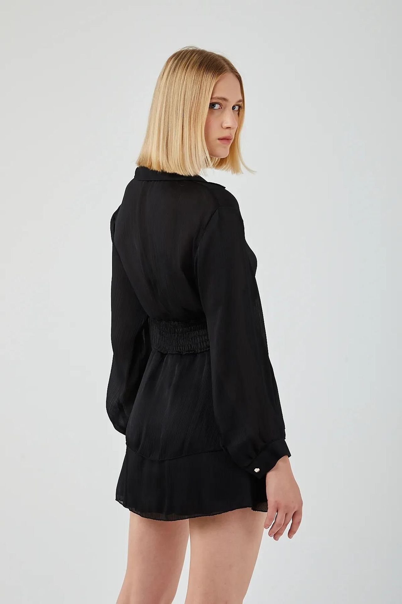Mixray Mini V-Neck Buttoned Ruffle Dress 6