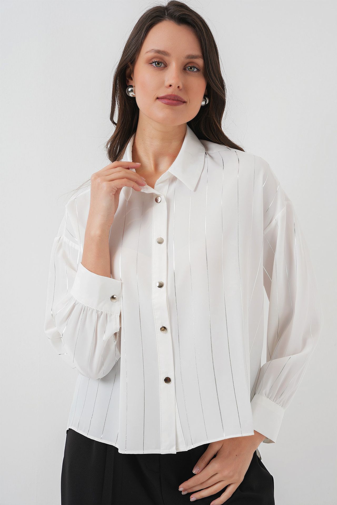 BDART Loose Fit Striped Poplin Shirt with Button Closure 1
