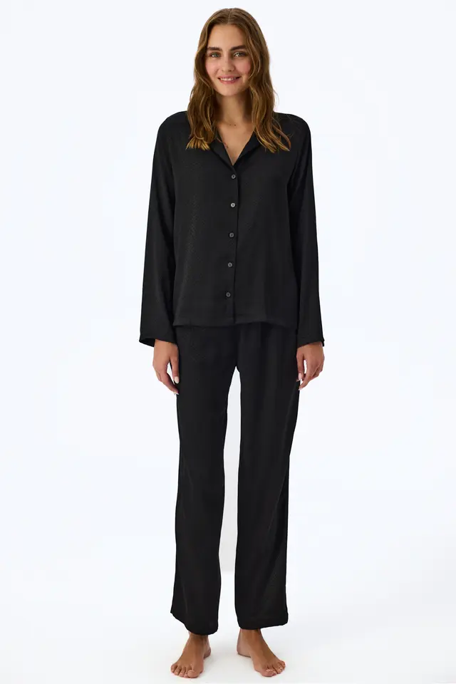 PENTI Fleur Satin Snake Print Long Sleeve Shirt Trousers Pajama Set