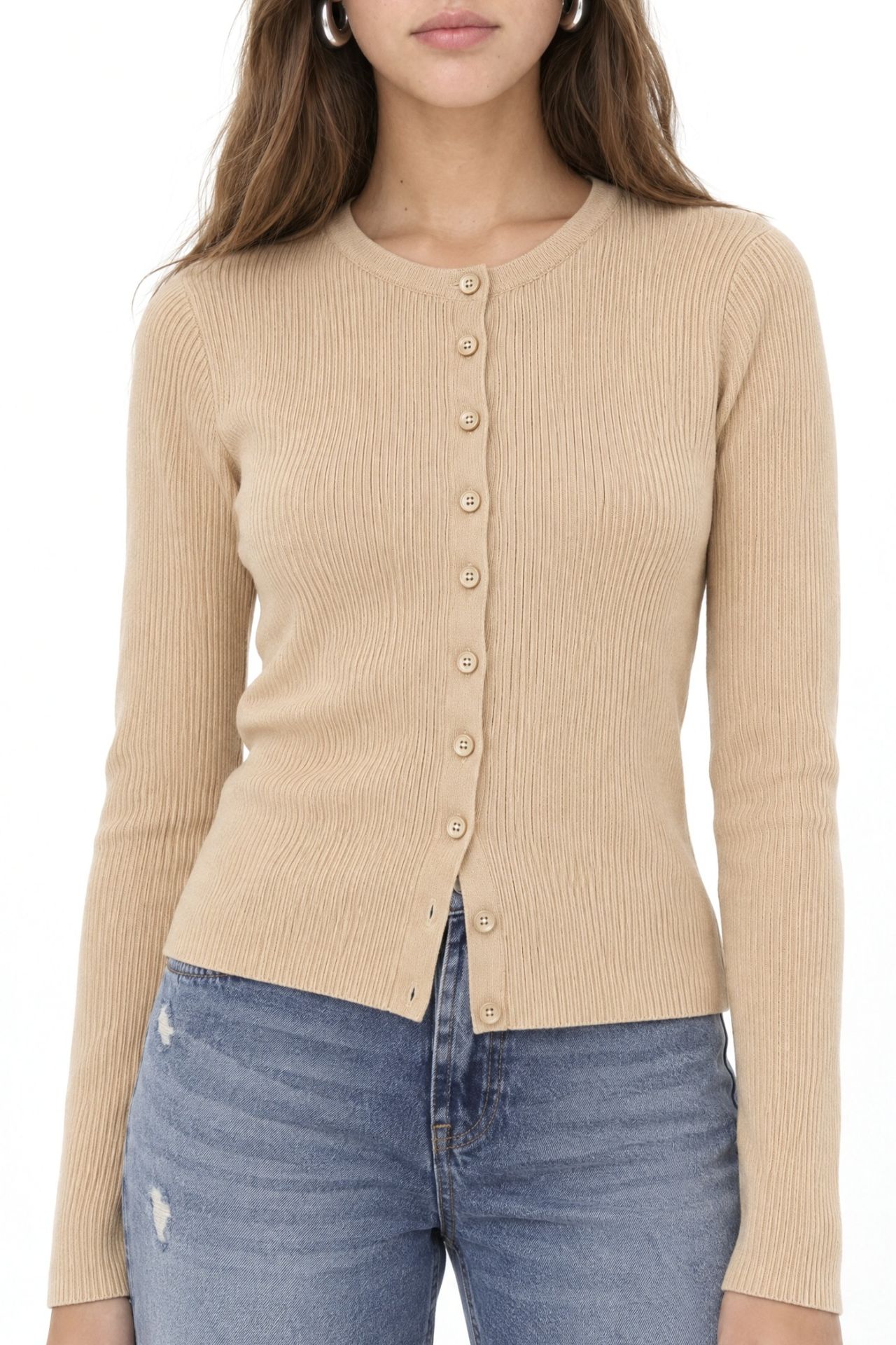 Mixray Buttoned Slim Fit Ribbed Knit Cardigan 4