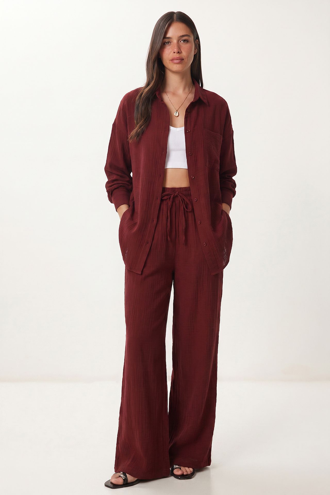 ISTANBUL High Waist Wide Leg Two-Piece Co-ord Set with Shirt Collar 2