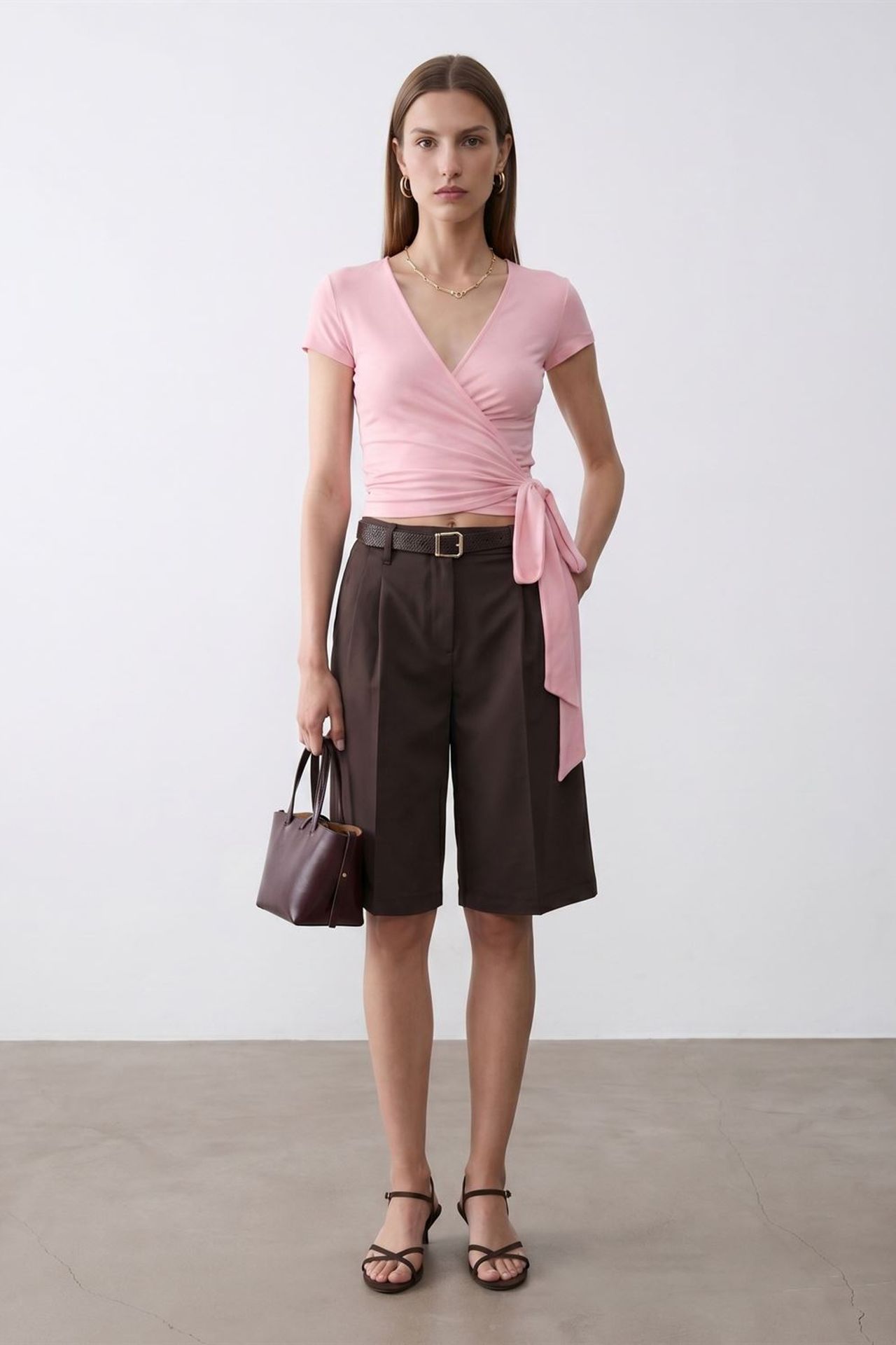 DILVIN Crop Wrap Blouse With Tie Detail 5