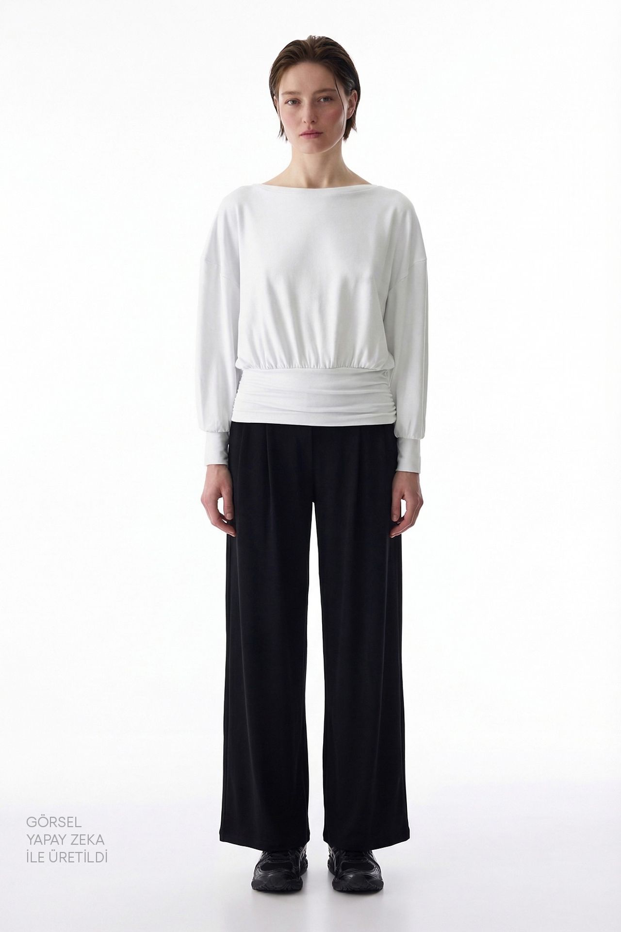 PENTI Boat Neck Waist Detail Modal Top