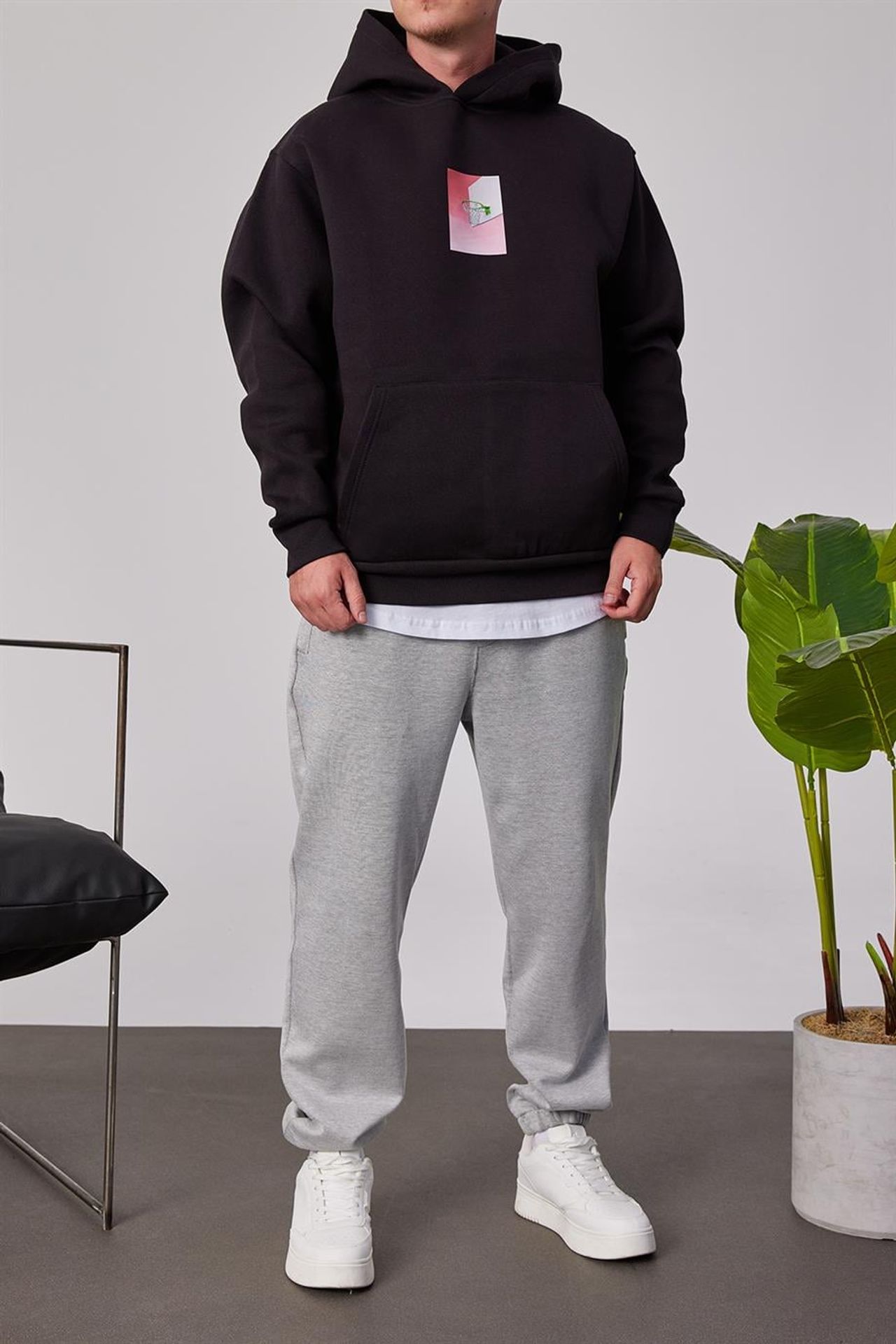 NOMARC Baskılı Kapüşonlu Bol Hoodie 1