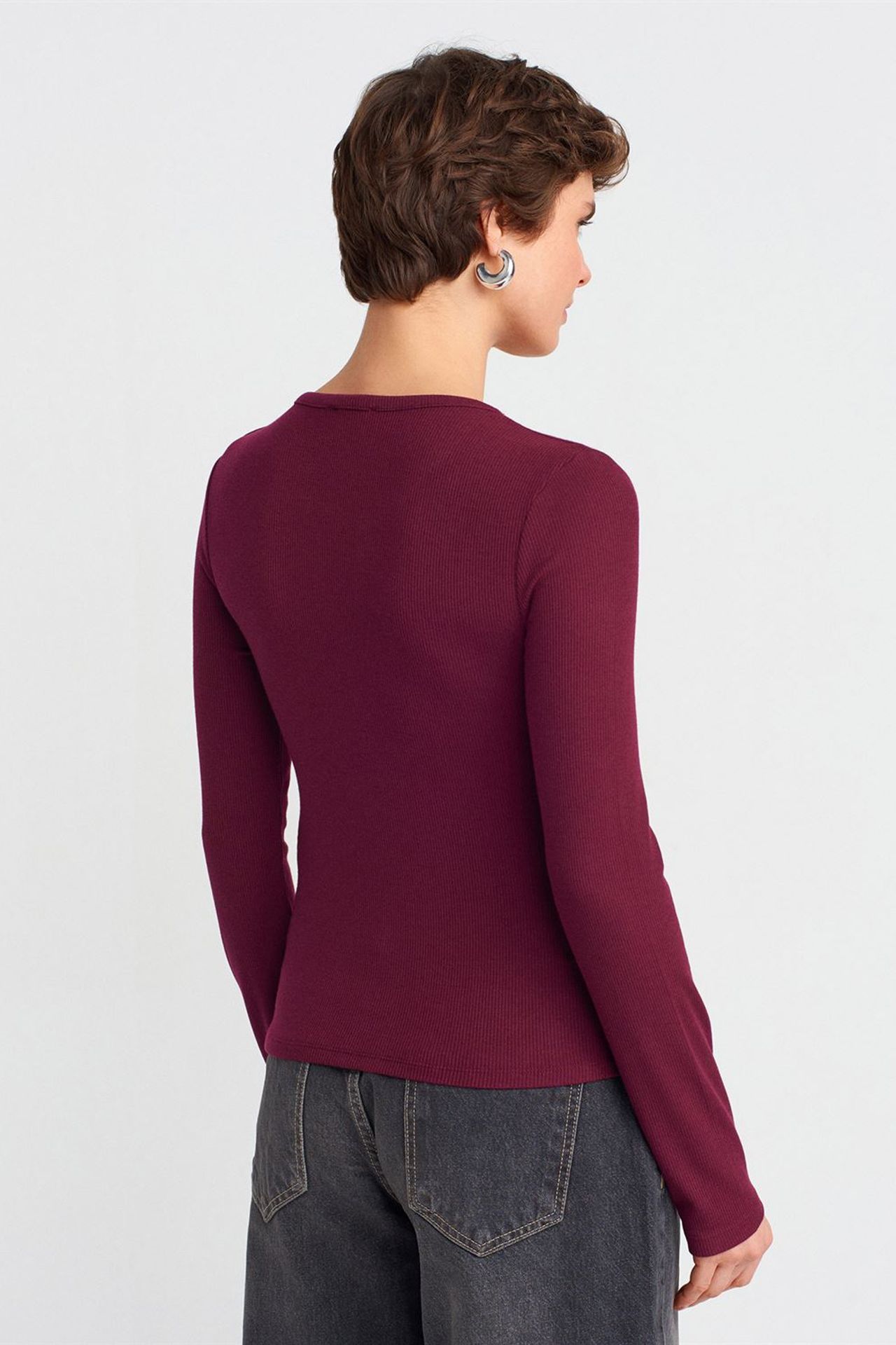 DILVIN Slim Fit Ribbed Button-Front Blouse 2