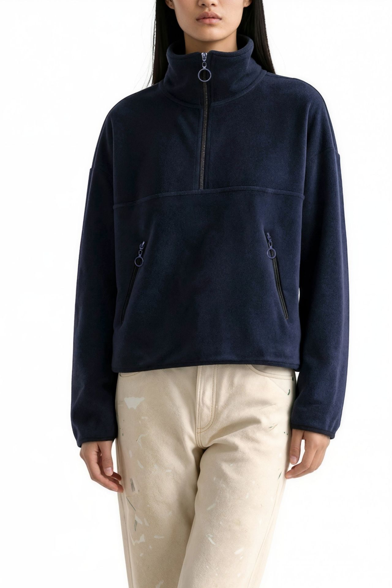 BUSEM Women's Half Zip Crop Sweatshirt 4