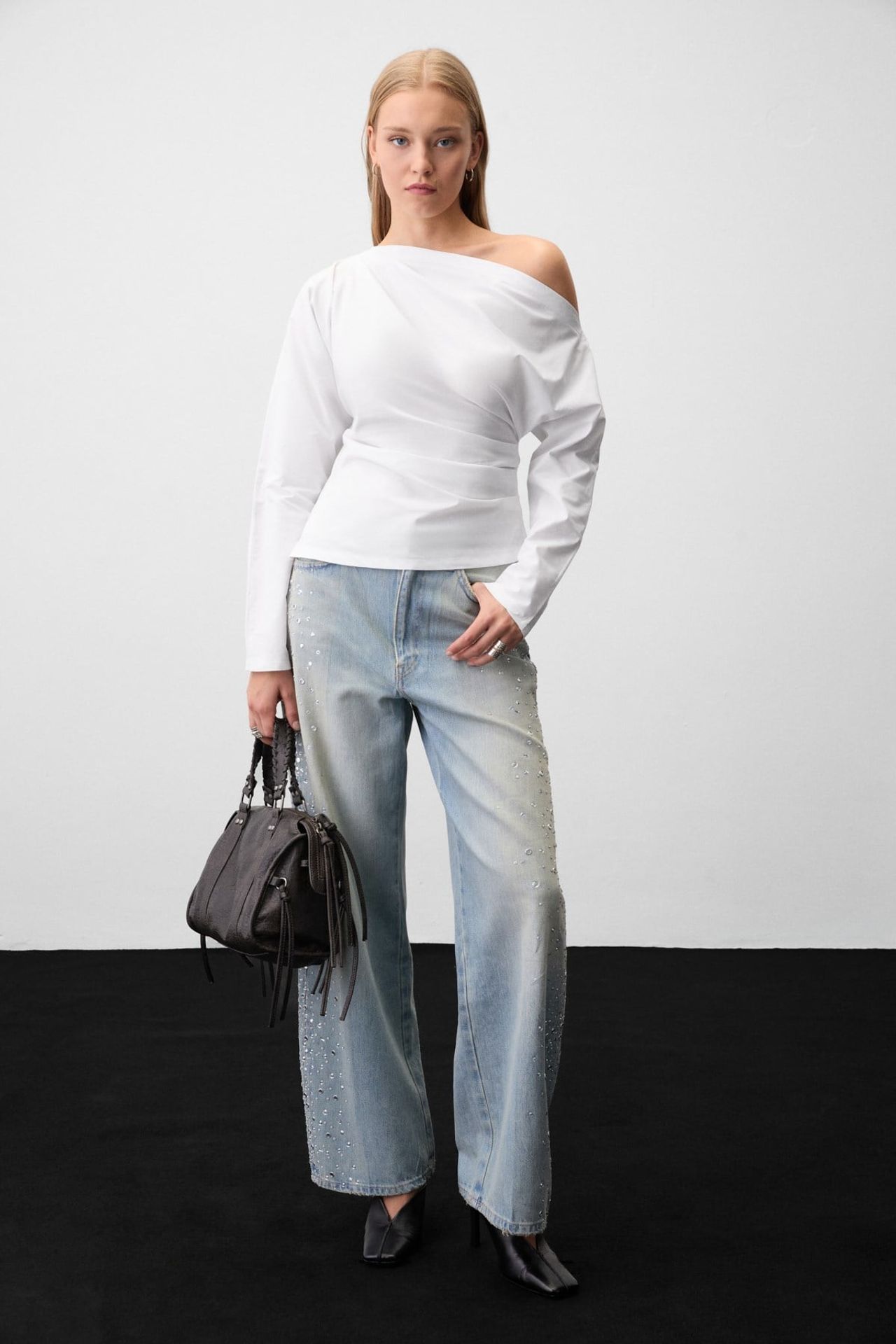 GRIMELANGE Asymmetrical One-Shoulder Cut-Out Blouse 2