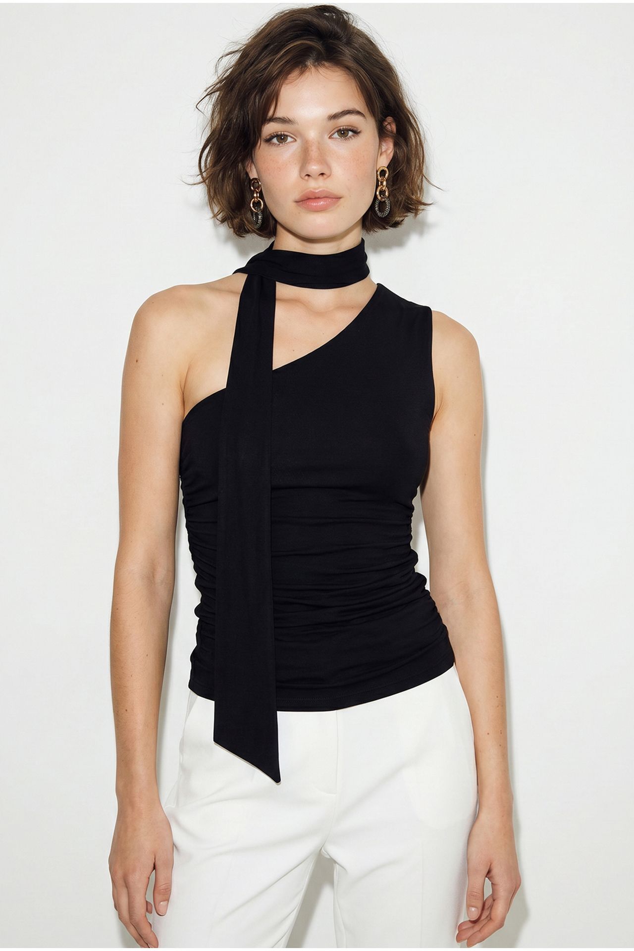 LUCCI Sleeveless Asymmetrical Tie-detail Blouse 5