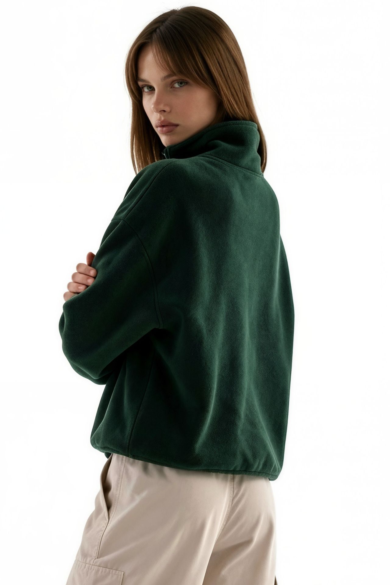 BUSEM Kadın Yarım Fermuarlı Kısa Sweatshirt 3
