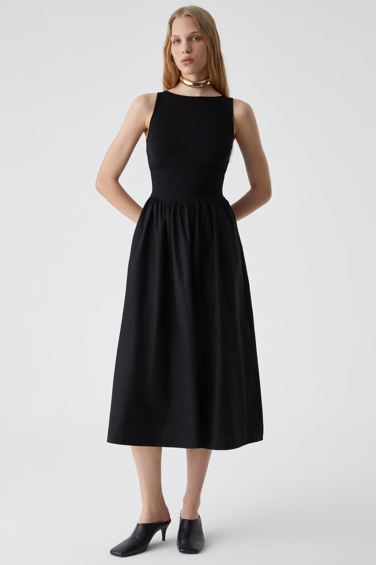 GRIMELANGE Crew Neck A-Line Midi Dress 1