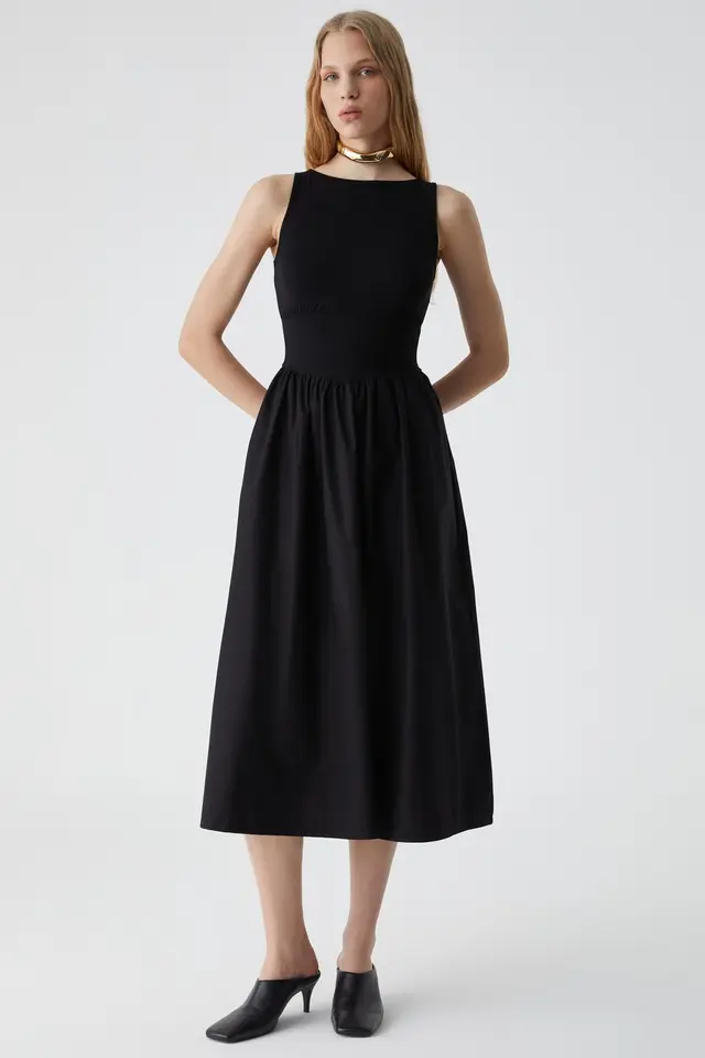 GRIMELANGE Crew Neck A-Line Midi Dress