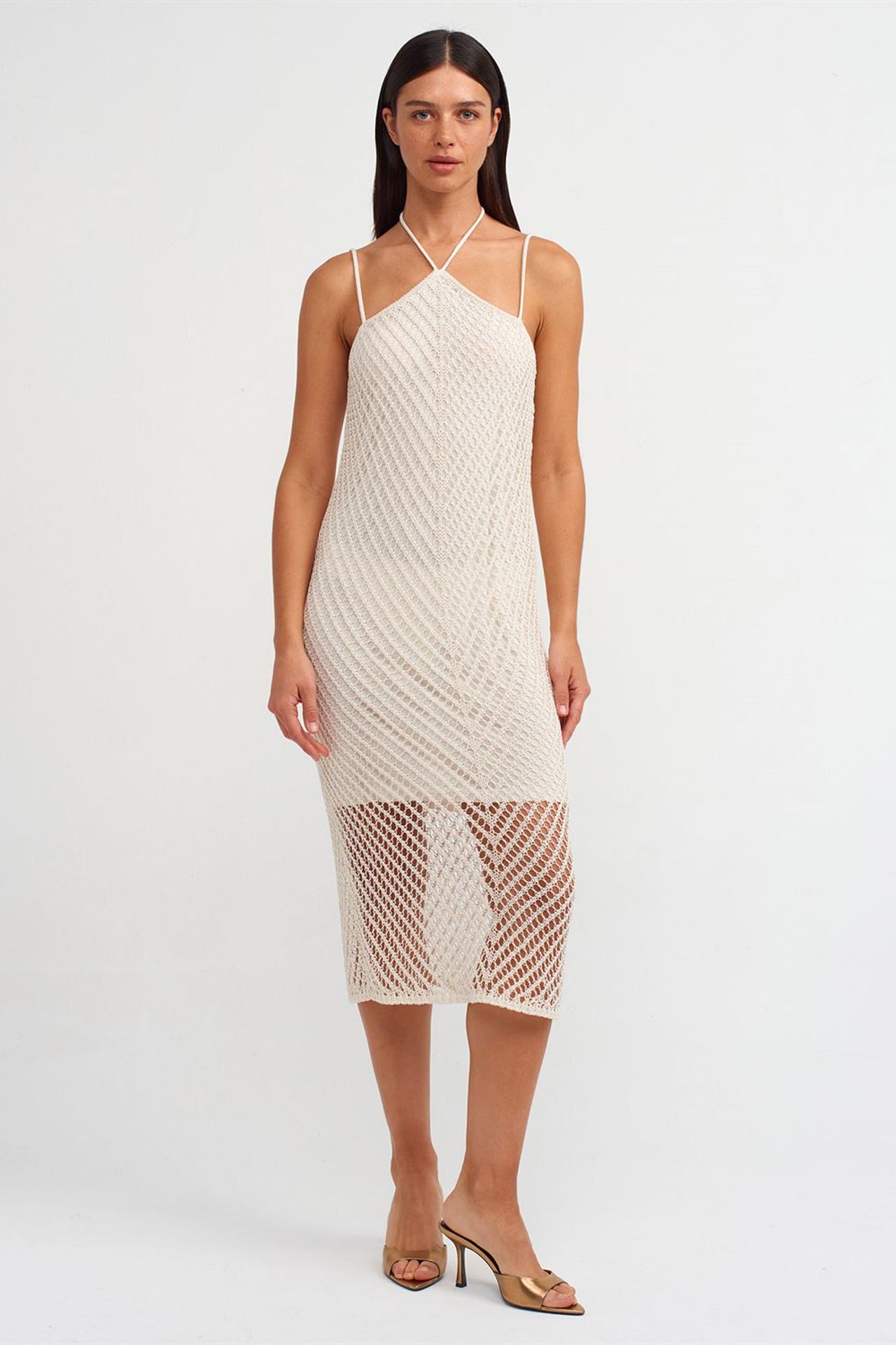 DILVIN Textured Halter Midi Dress With Cut-Out 3
