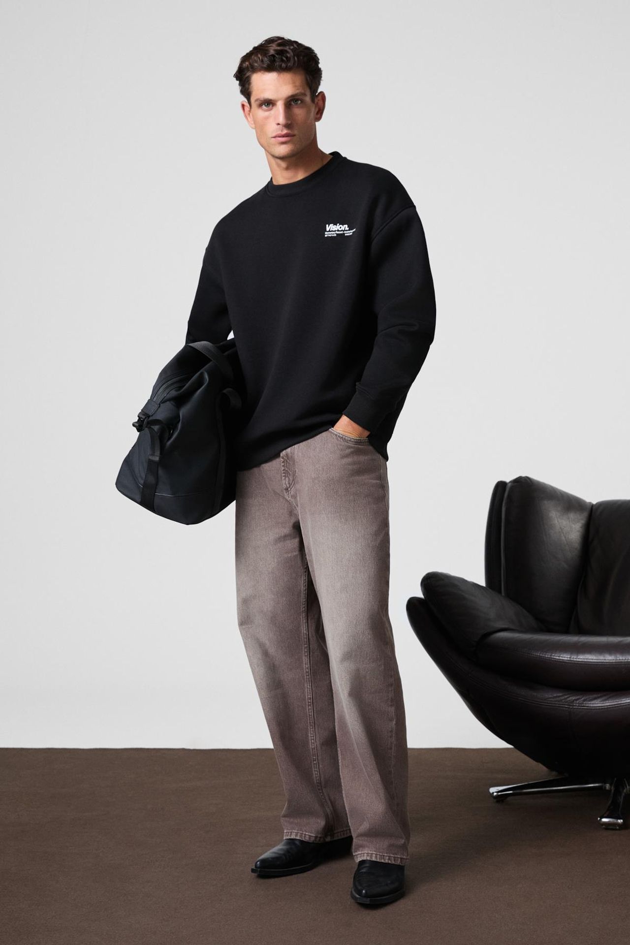 GRIMELANGE Baskılı Geniş Kalıp Bisiklet Yaka Sweatshirt 3