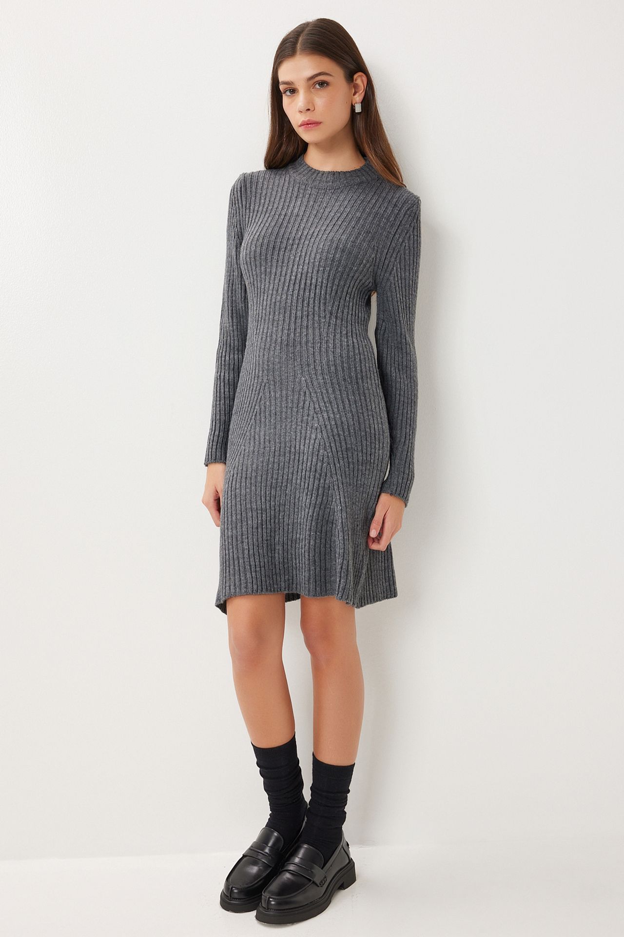 ISTANBUL Ribbed A-Line Knit Mini Dress 1