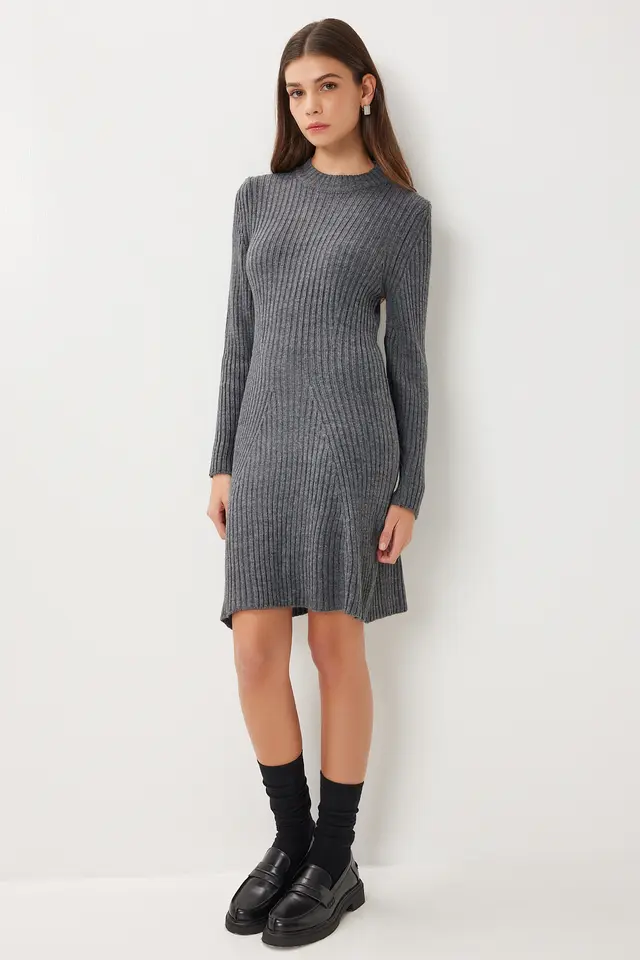 ISTANBUL Ribbed A-Line Knit Mini Dress