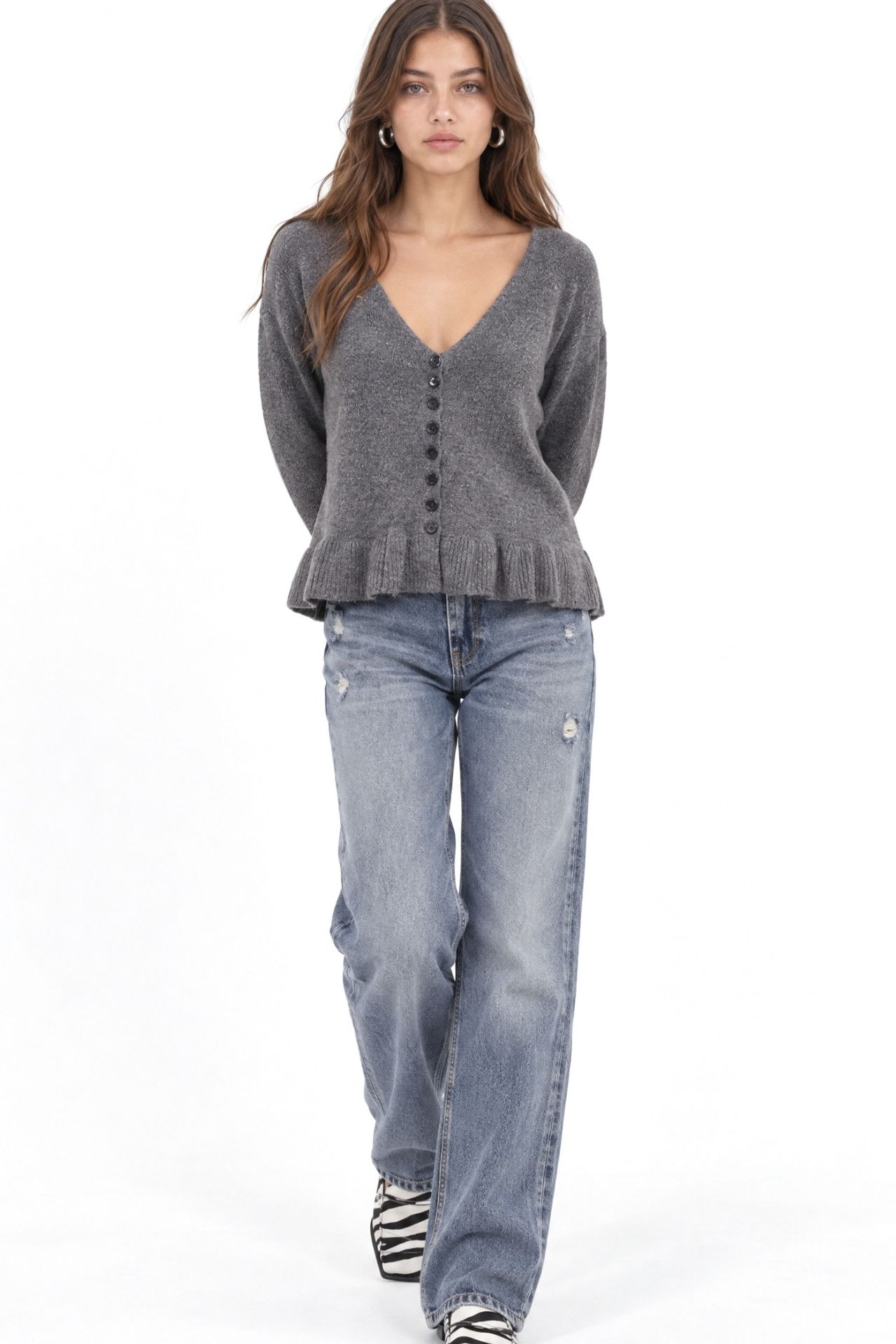 Mixray Lightweight V-Neck Knit Top with Button Detail 3