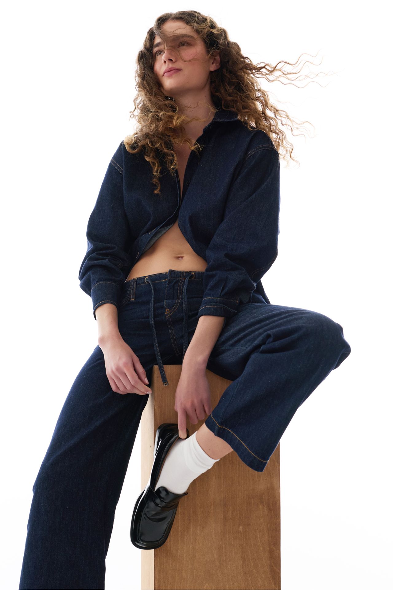 PENTI Denim Polo Collar Buttoned Long Sleeve Shirt 1
