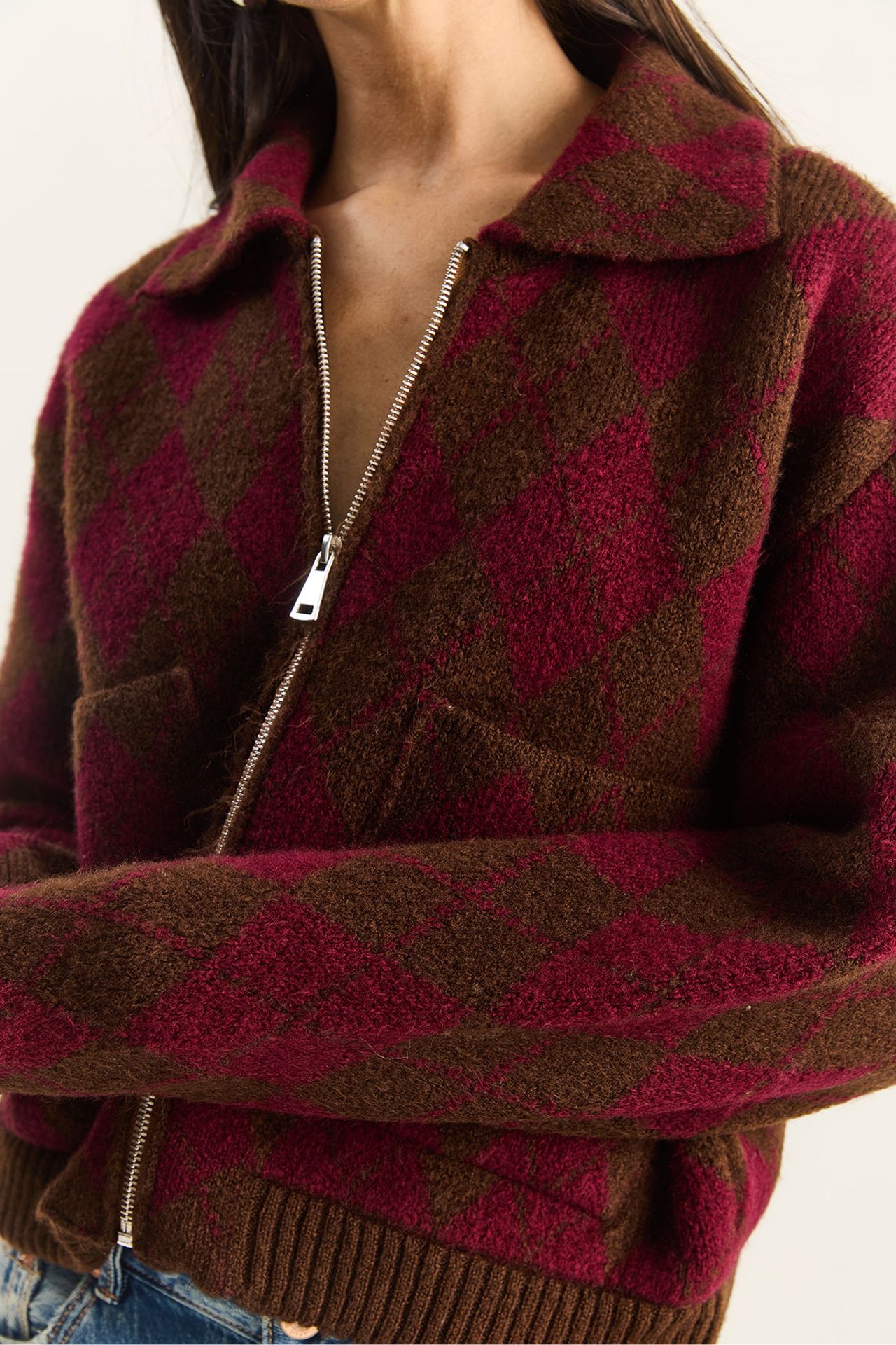 LUCCI Thick Jacquard Knit Cardigan with Zipper