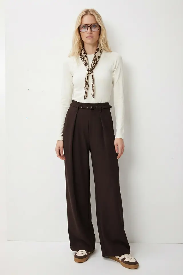 ISTANBUL Pleated Belted Wide Leg Trousers