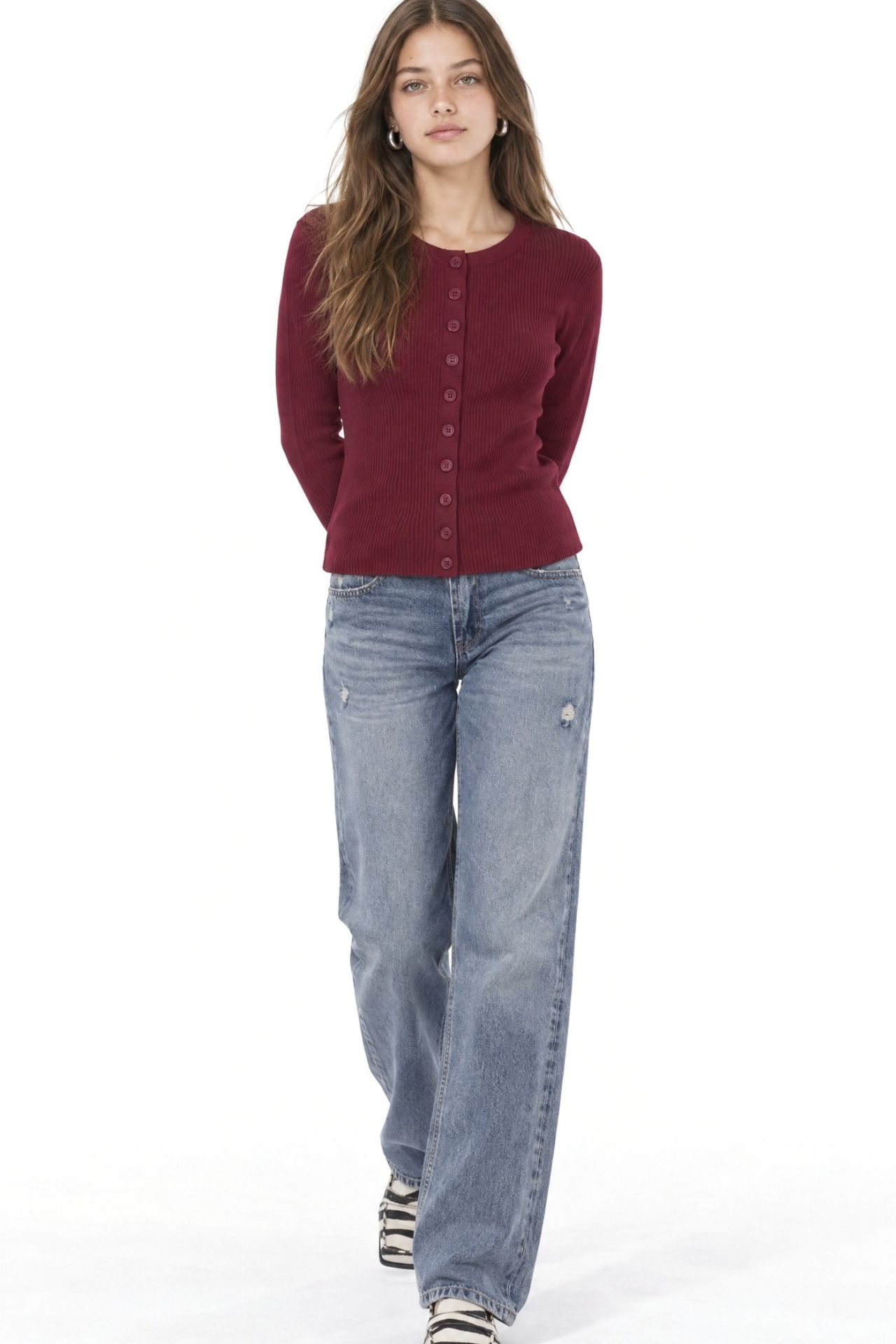 Mixray Buttoned Slim Fit Ribbed Knit Cardigan 4
