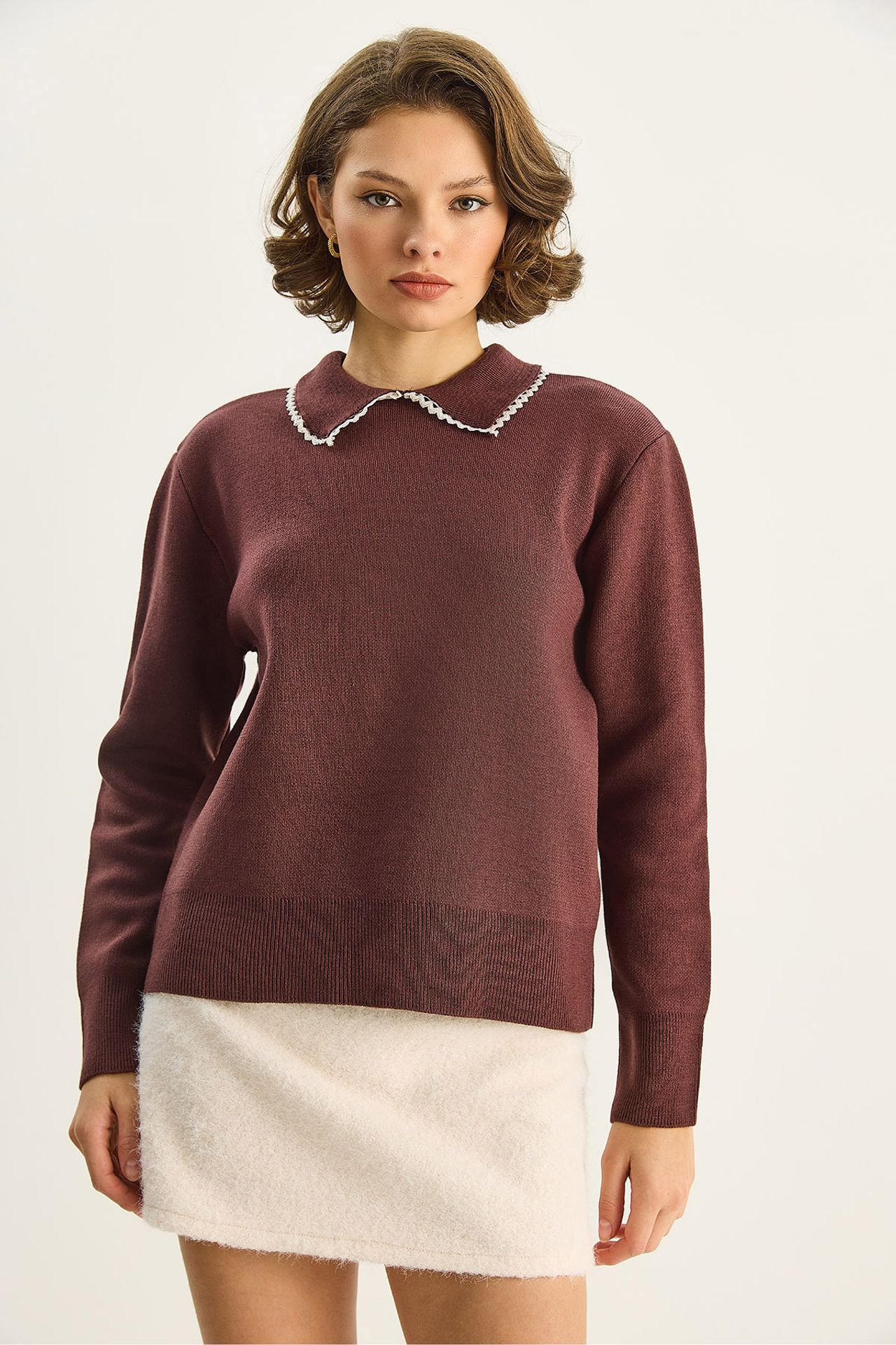 LUCCI Knit Sweater with Shirt Collar 3
