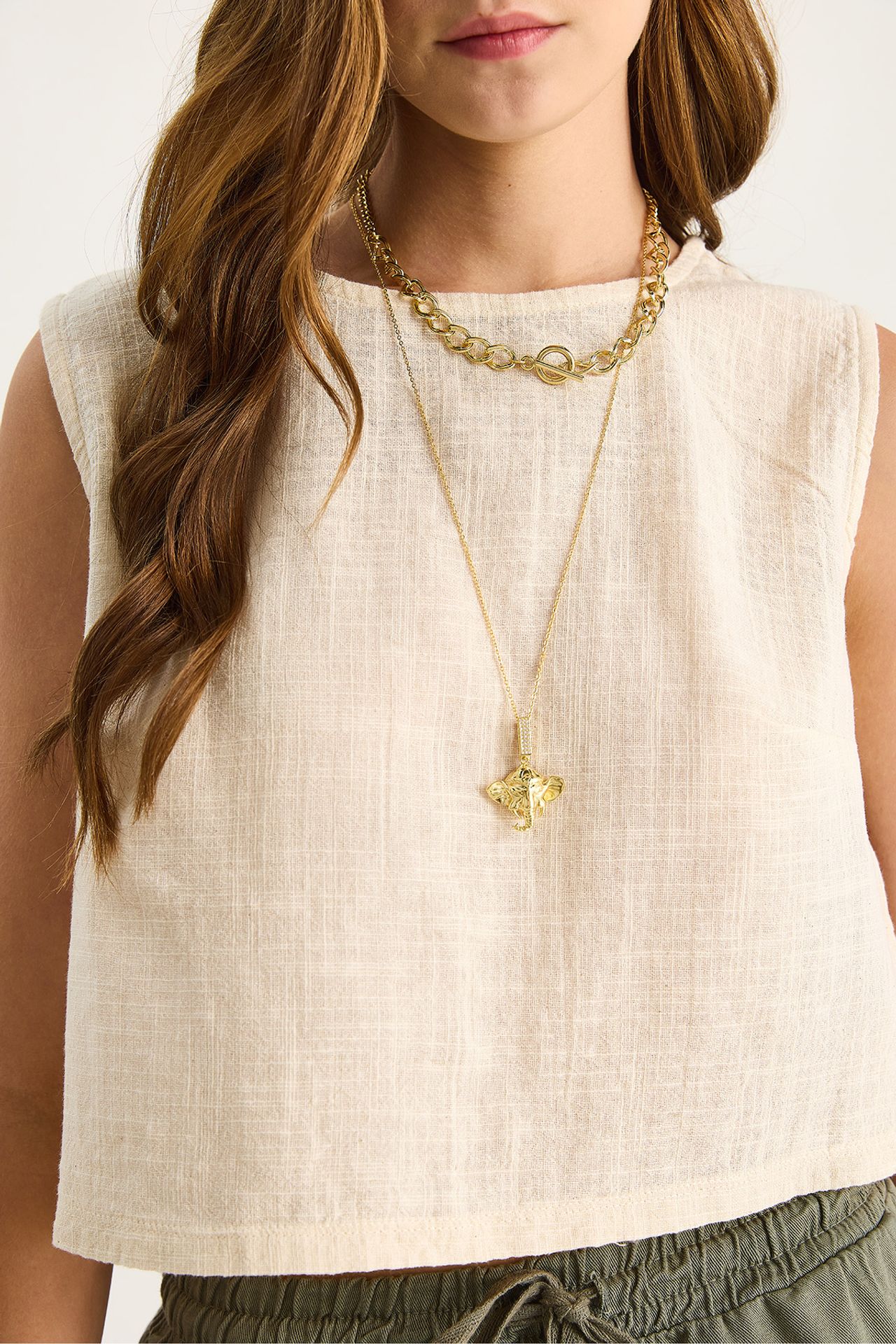 LUCCI Linen Blend Cropped Crew Neck Blouse 5