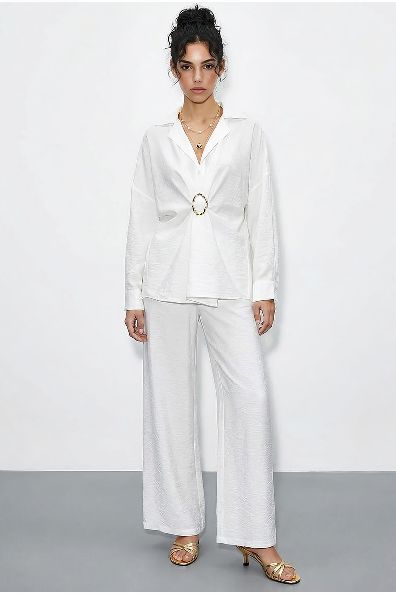LUCCI Oversized Button-Up Shirt and Wide Leg Pants Co-ord 1