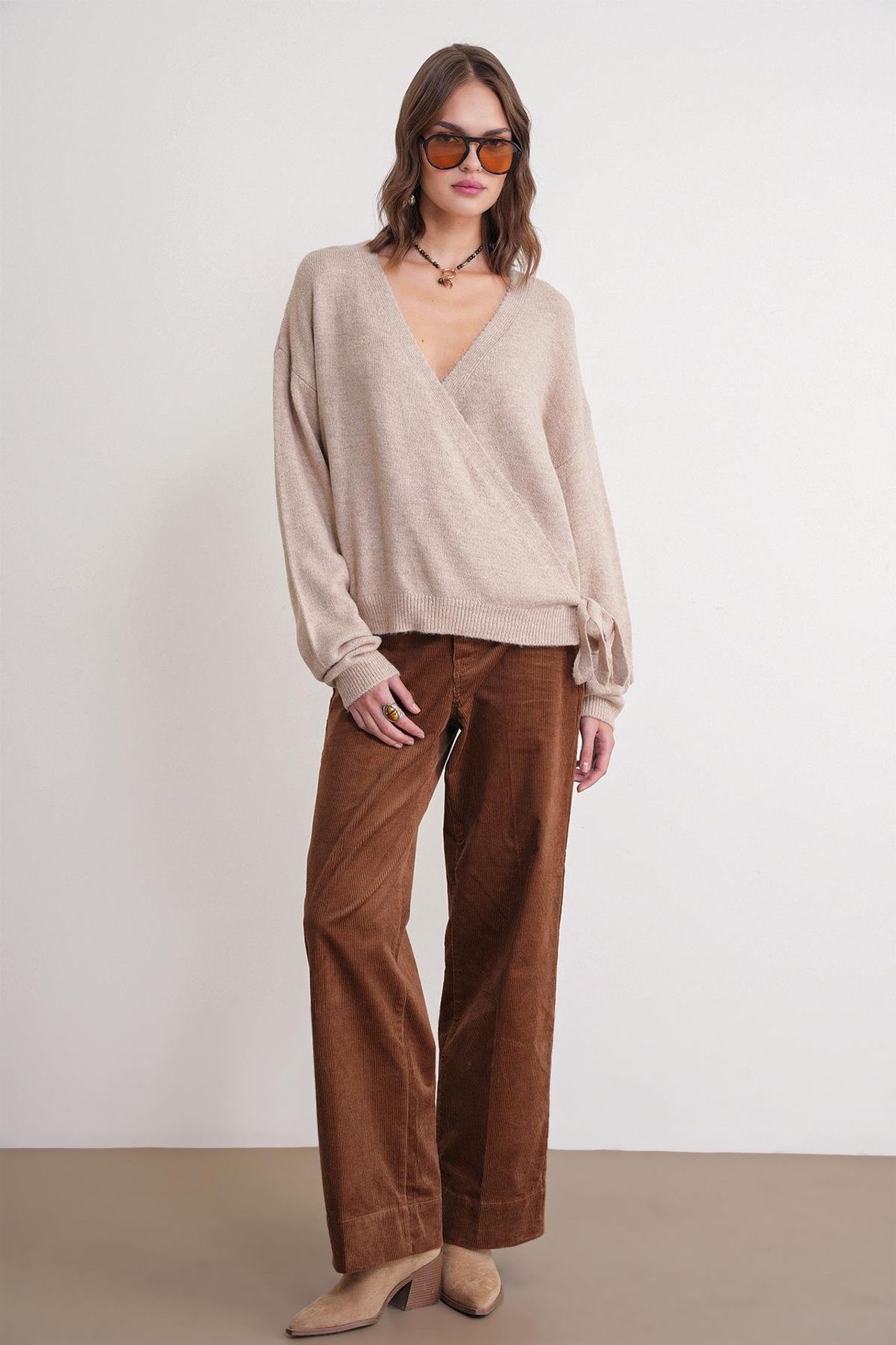 Mixray Ribbed V-Neck Tie-Front Cardigan 2