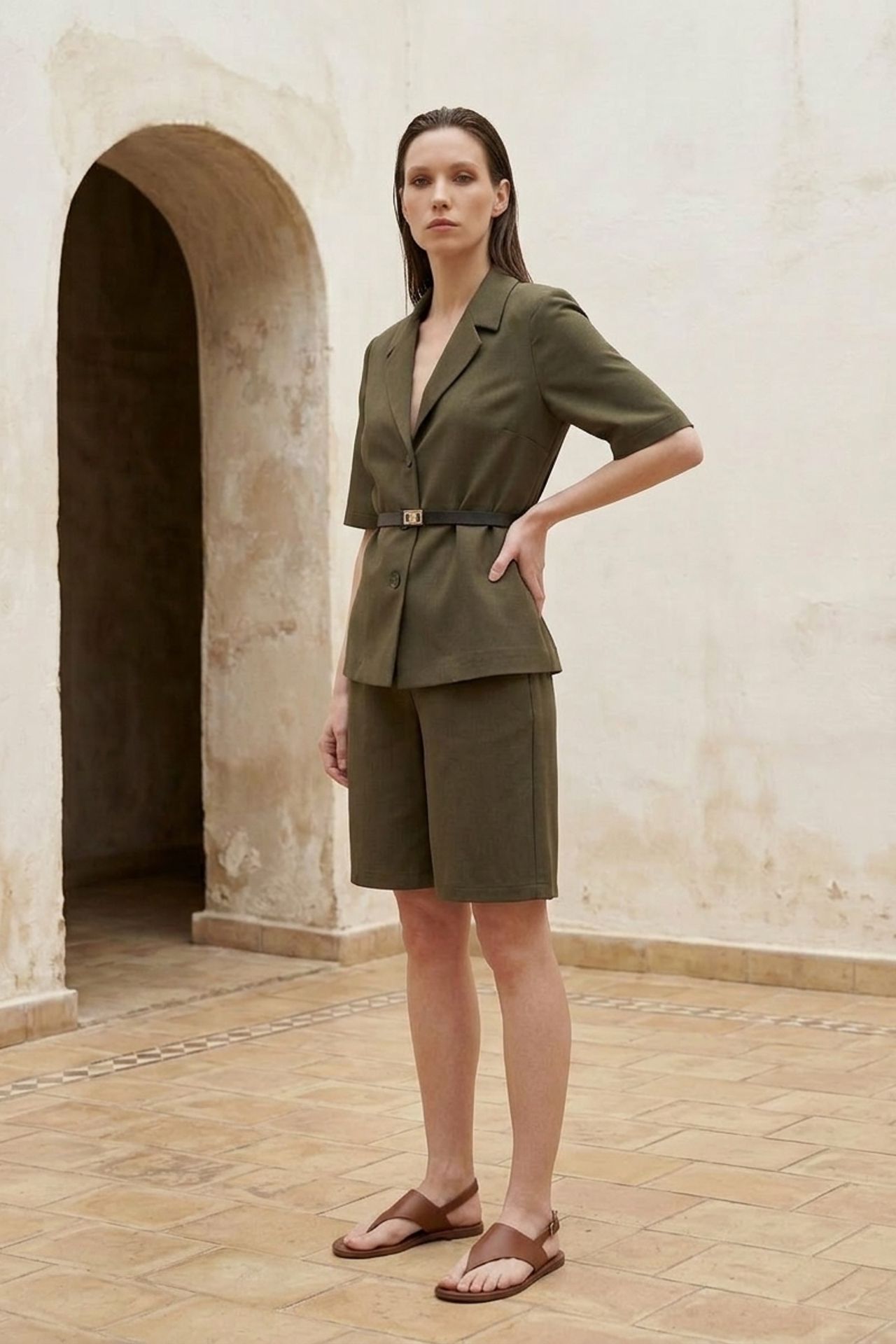 MY FASHION Belted tailored jacket with shawl collar 4