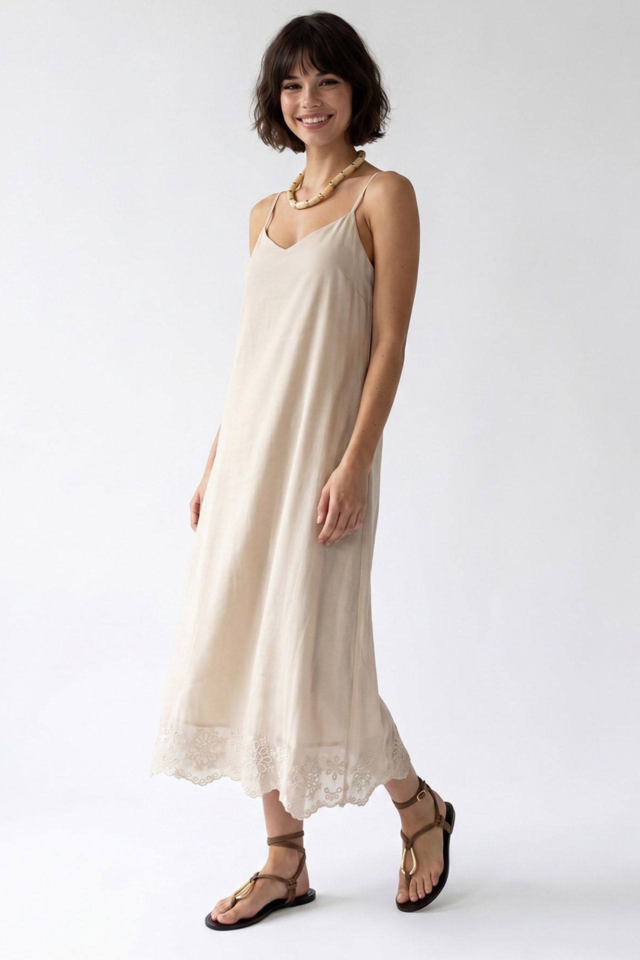 MIXRAY Embroidered A-Line Midi Slip Dress 4