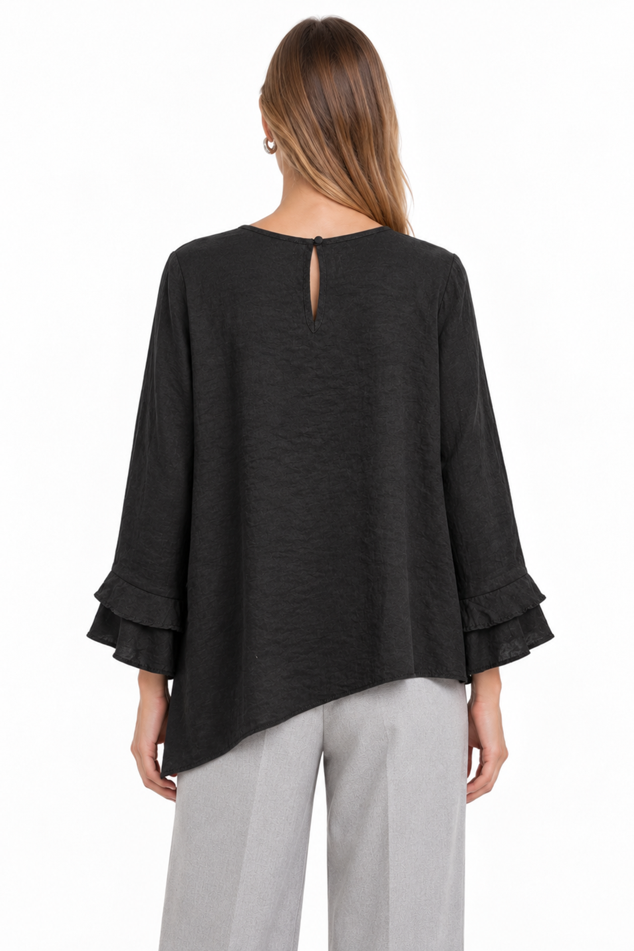 MIXRAY Frilly Long Sleeve Crew Neck Blouse 3