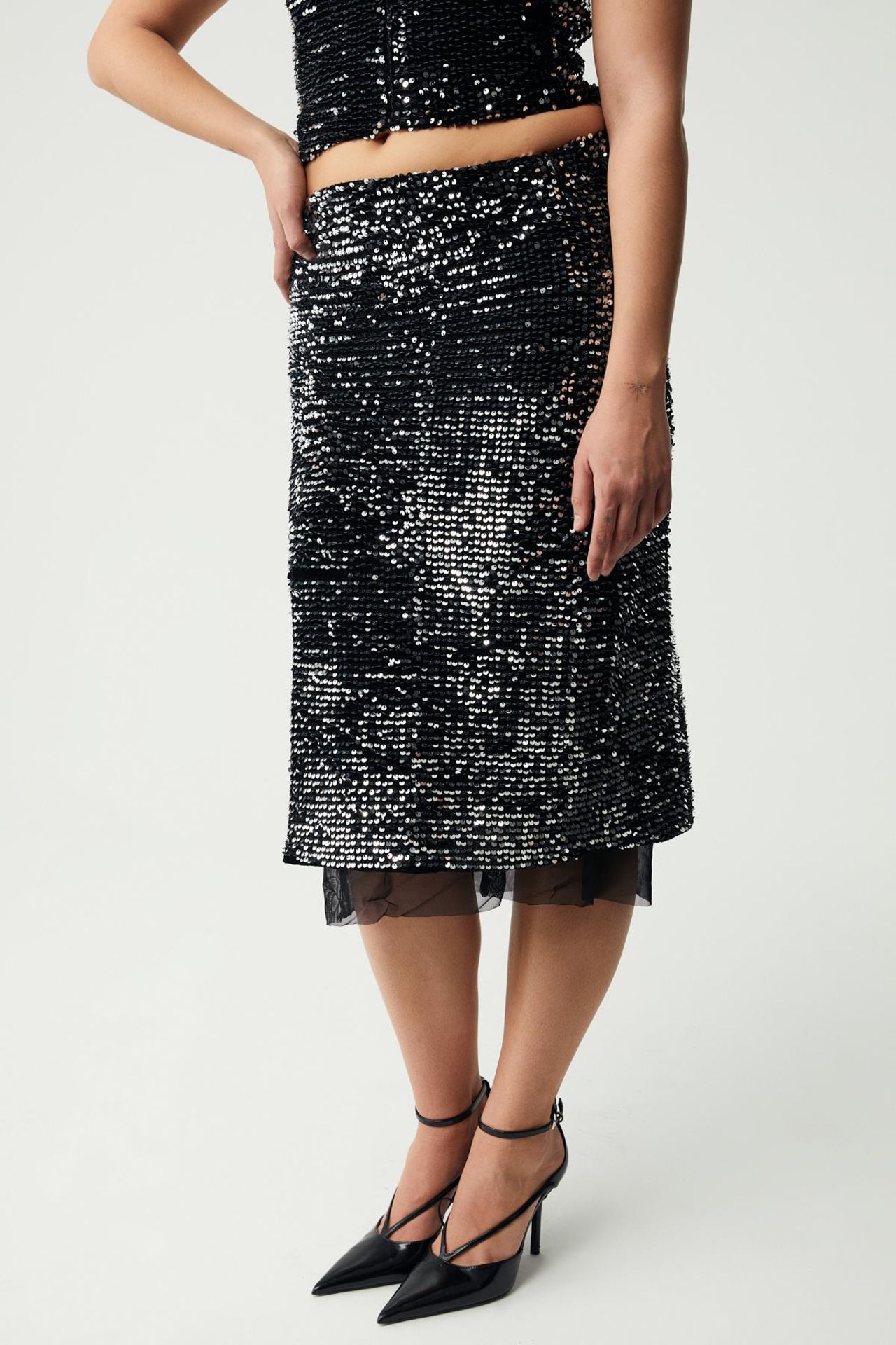 ETHIQUET High-Waist Sequin Midi Pencil Skirt 3