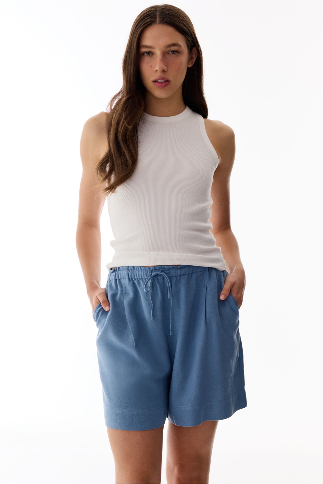 PENTI Linen Pleated High-Waist Shorts 4