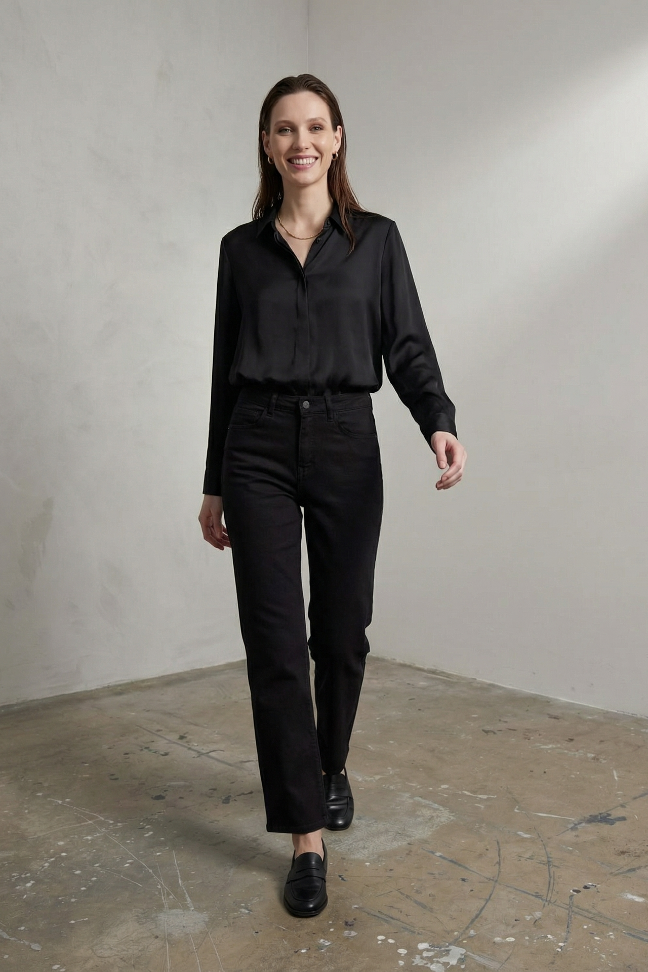MY FASHION High Waist Denim Straight Leg Pants with Pockets 1