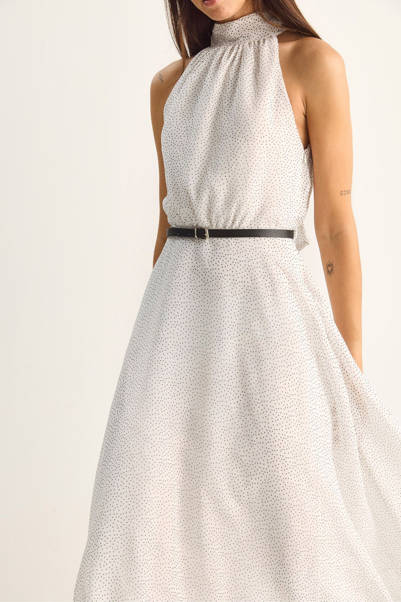 LUCCI Polka Dot Halter Midi Dress 6
