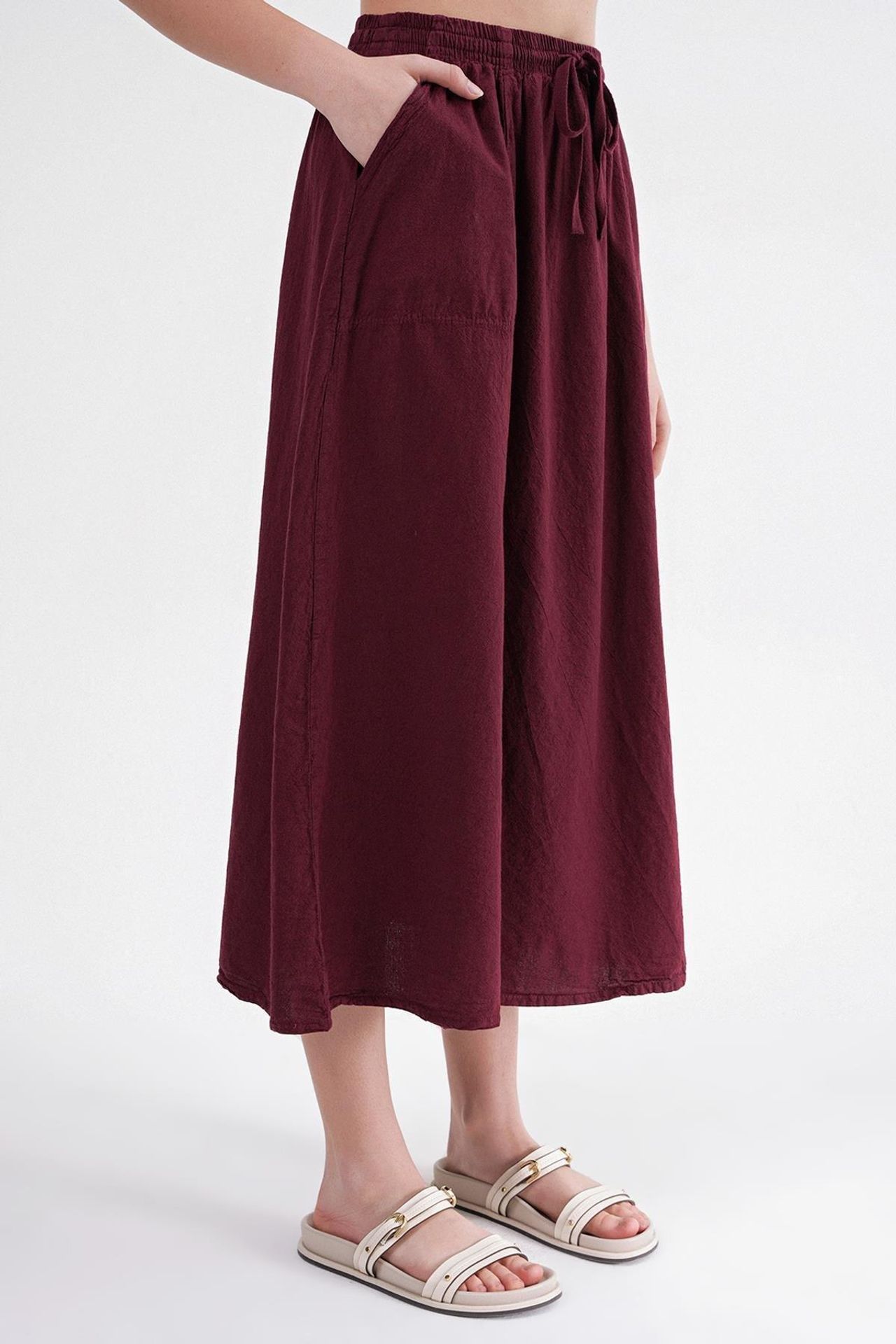 Mixray High-Waisted Poplin Skirt with Drawstring Detail 5