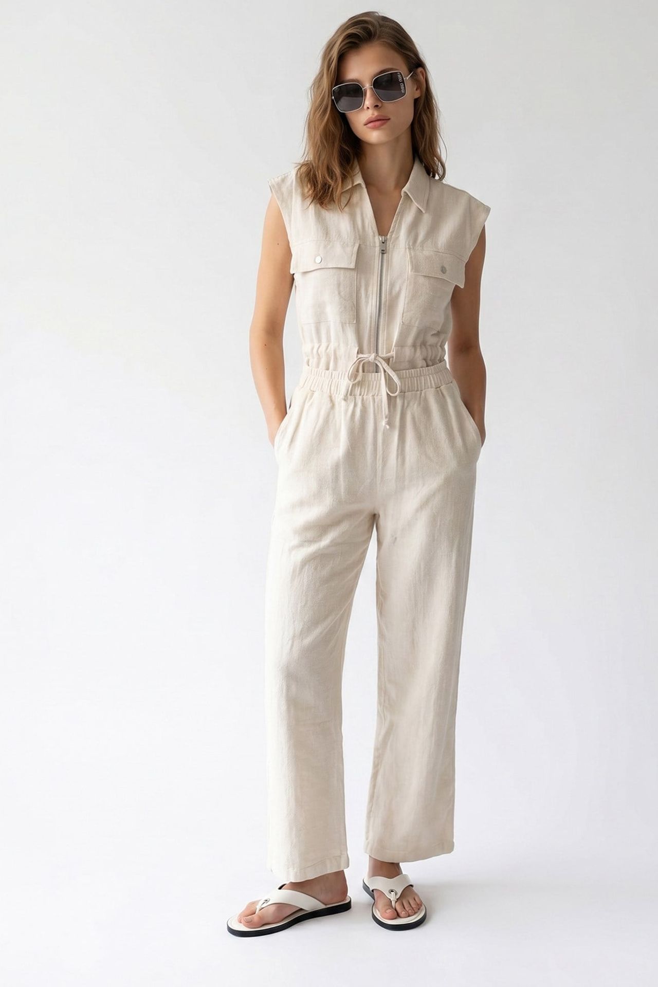 MIXRAY Cotton Sleeveless Vest And Wide-Leg Trousers Set 2