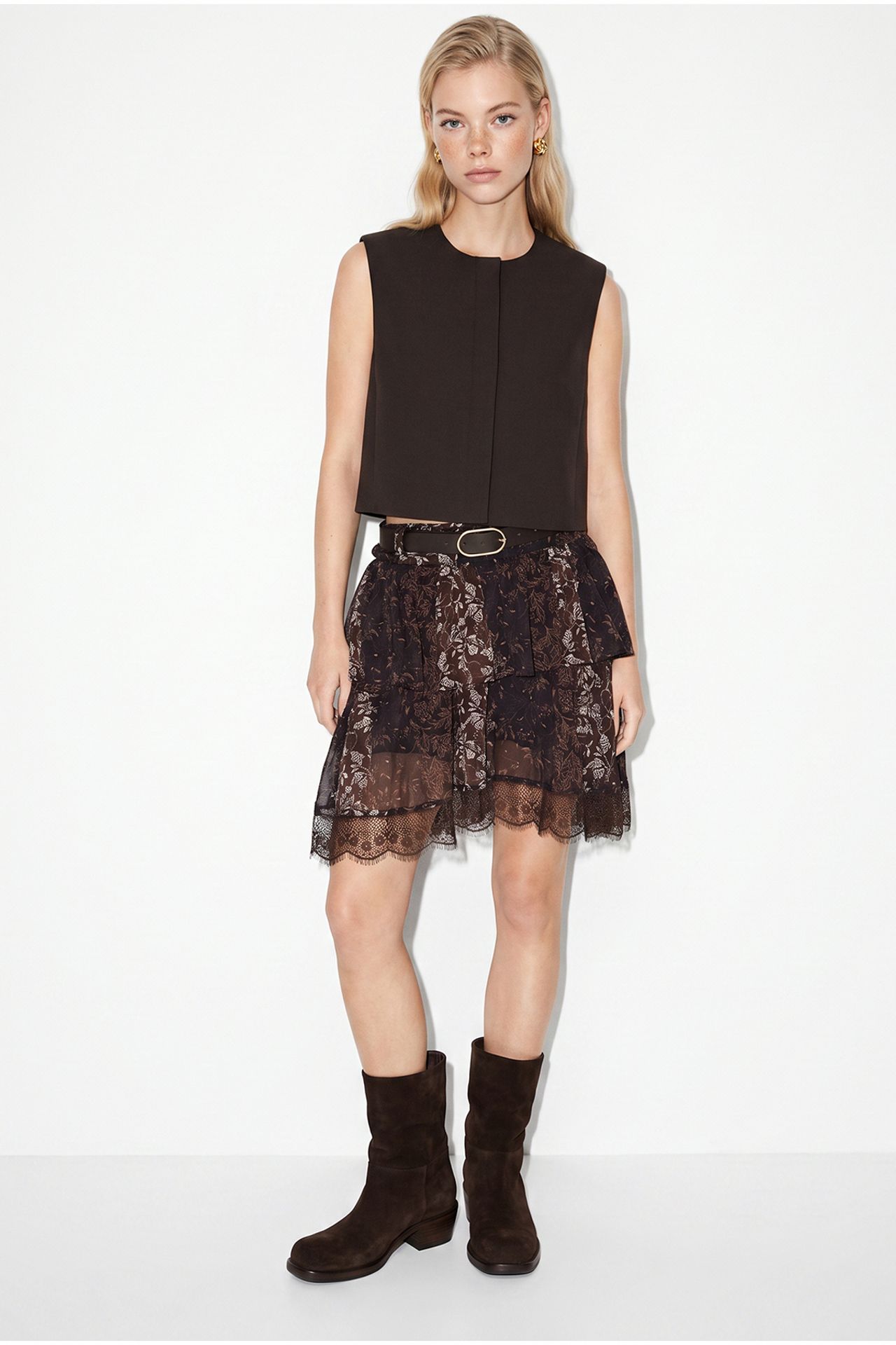 LUCCI High Waist Lace Detailed Skirt with Belt 1