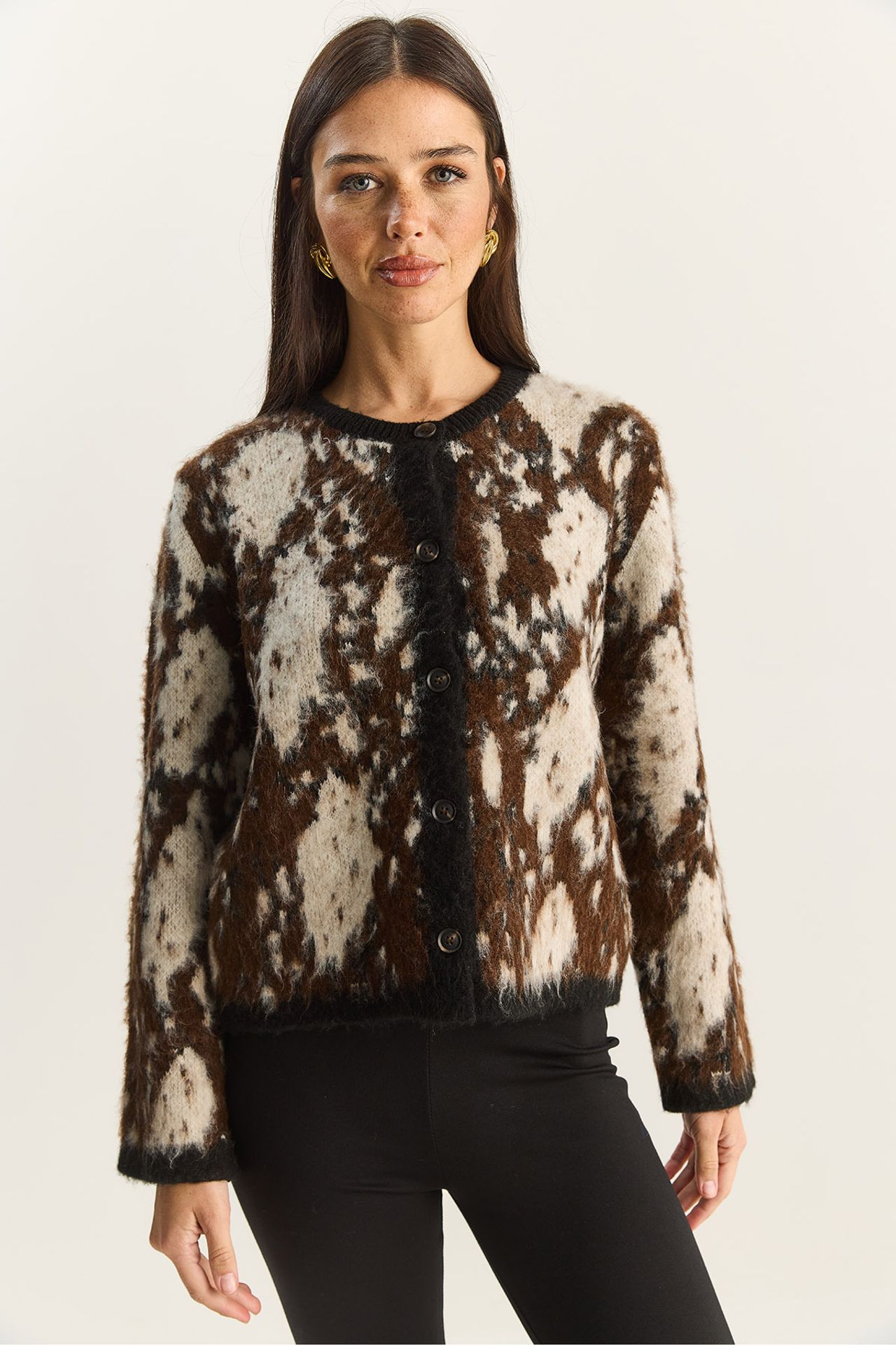 LUCCI Jacquard Patterned Long Sleeve Button Cardigan 5