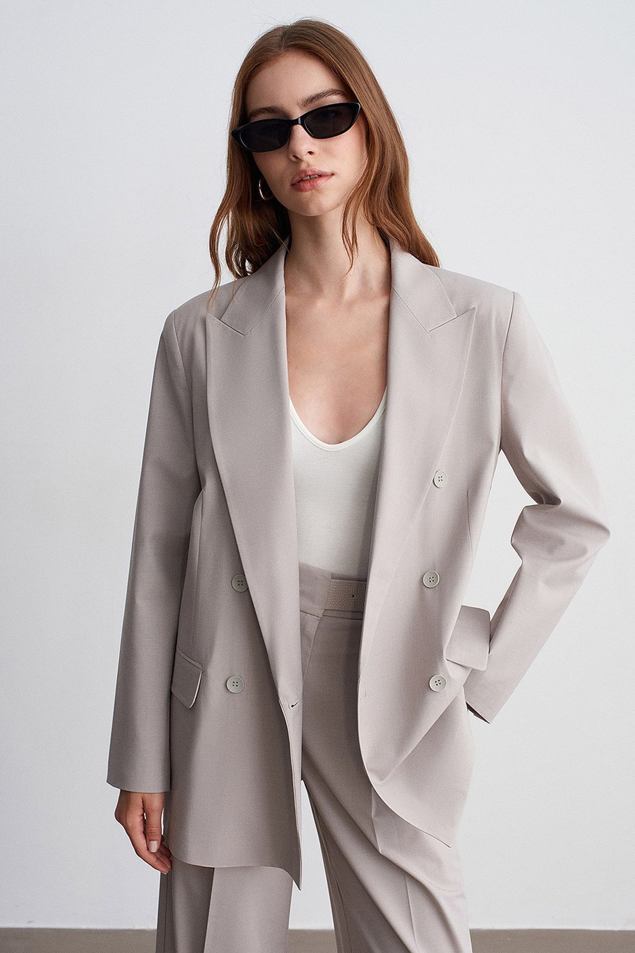 DILVIN Long Crepe Blazer With Shawl Collar 3