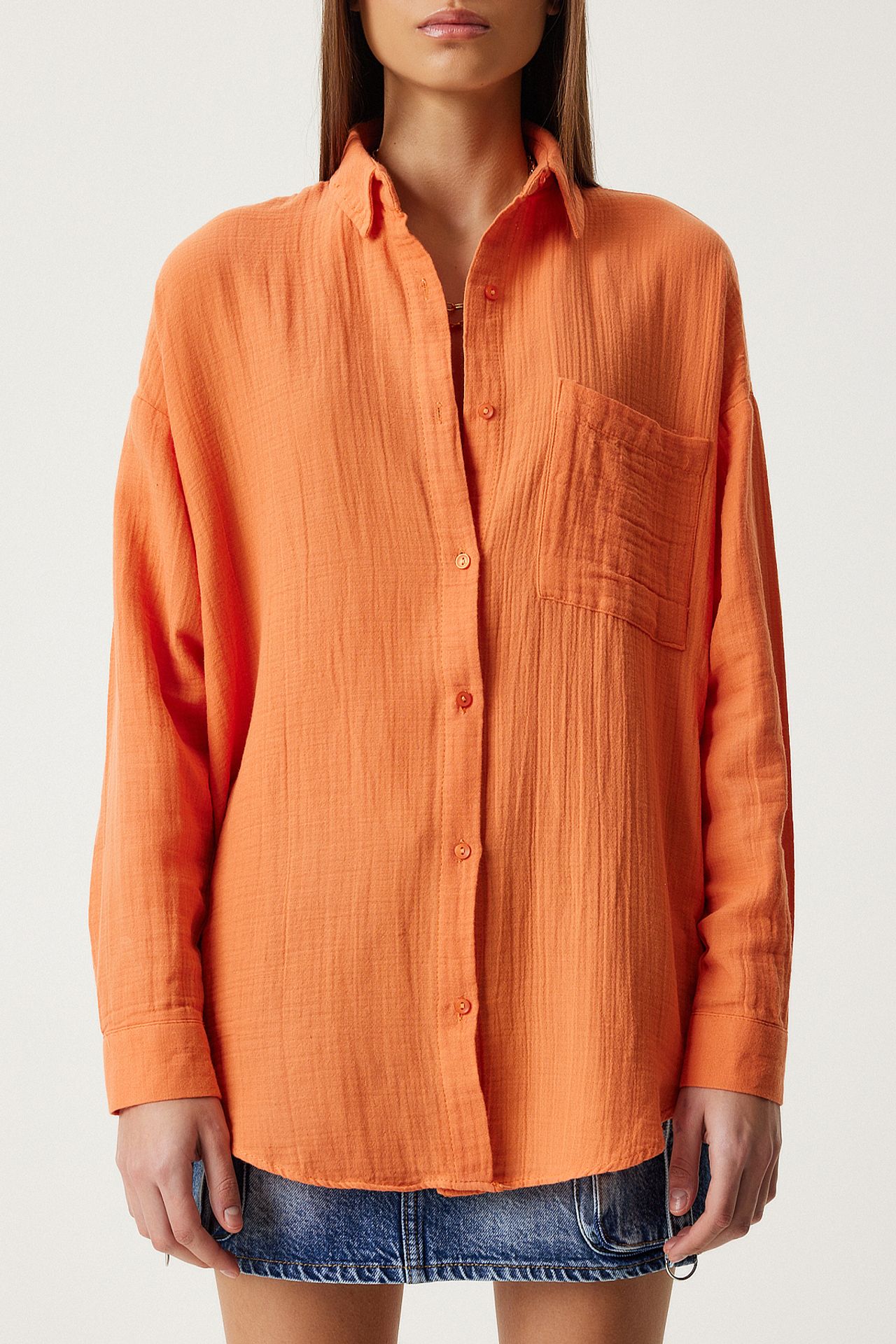 ISTANBUL Oversized Textured Cotton Shirt with Pocket 6